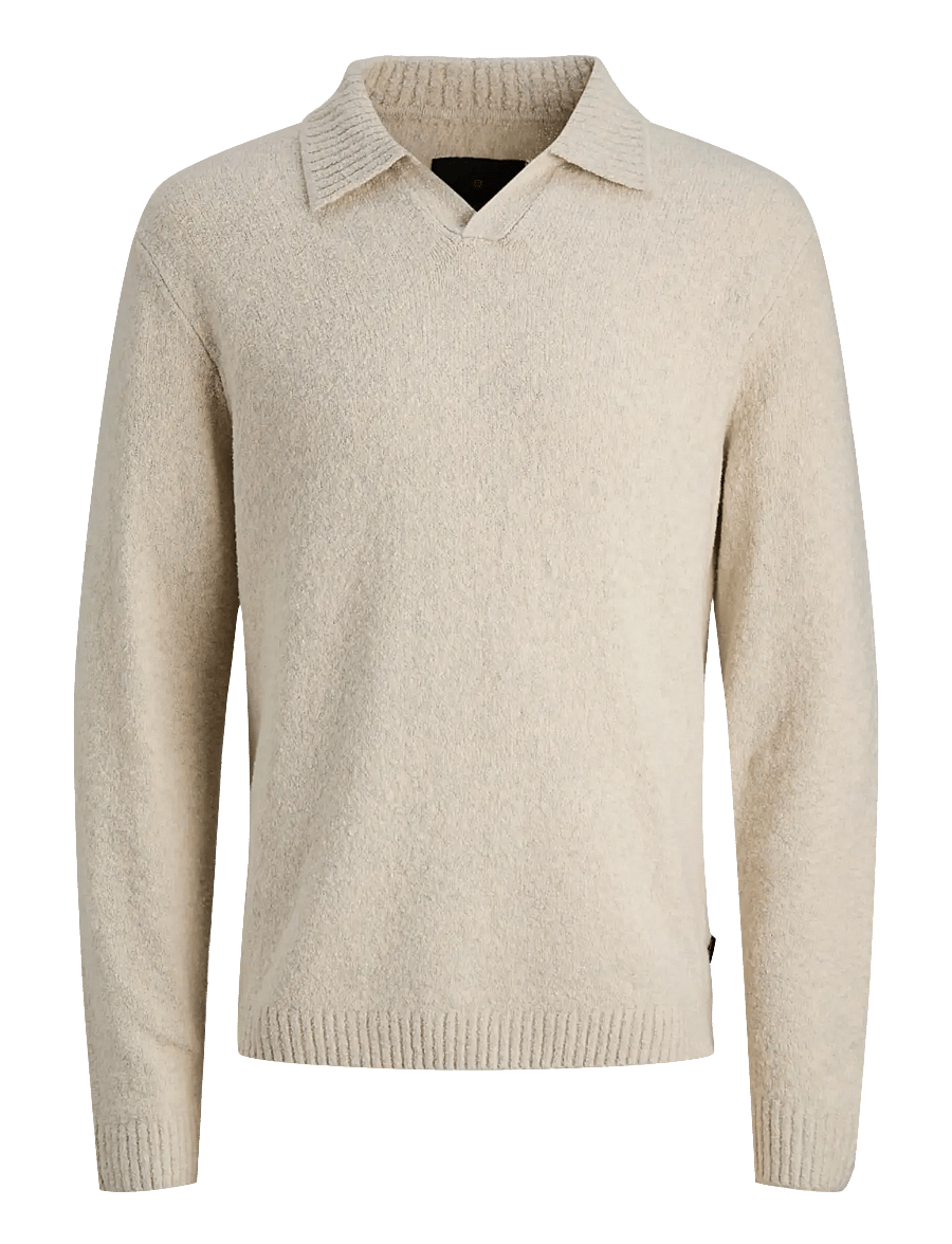 Jack & Jones - JPRBLAMAVERICK KNIT SPLIT NECK STYD AW25 - långärmade stickade pikétröjor - silver lining - 1
