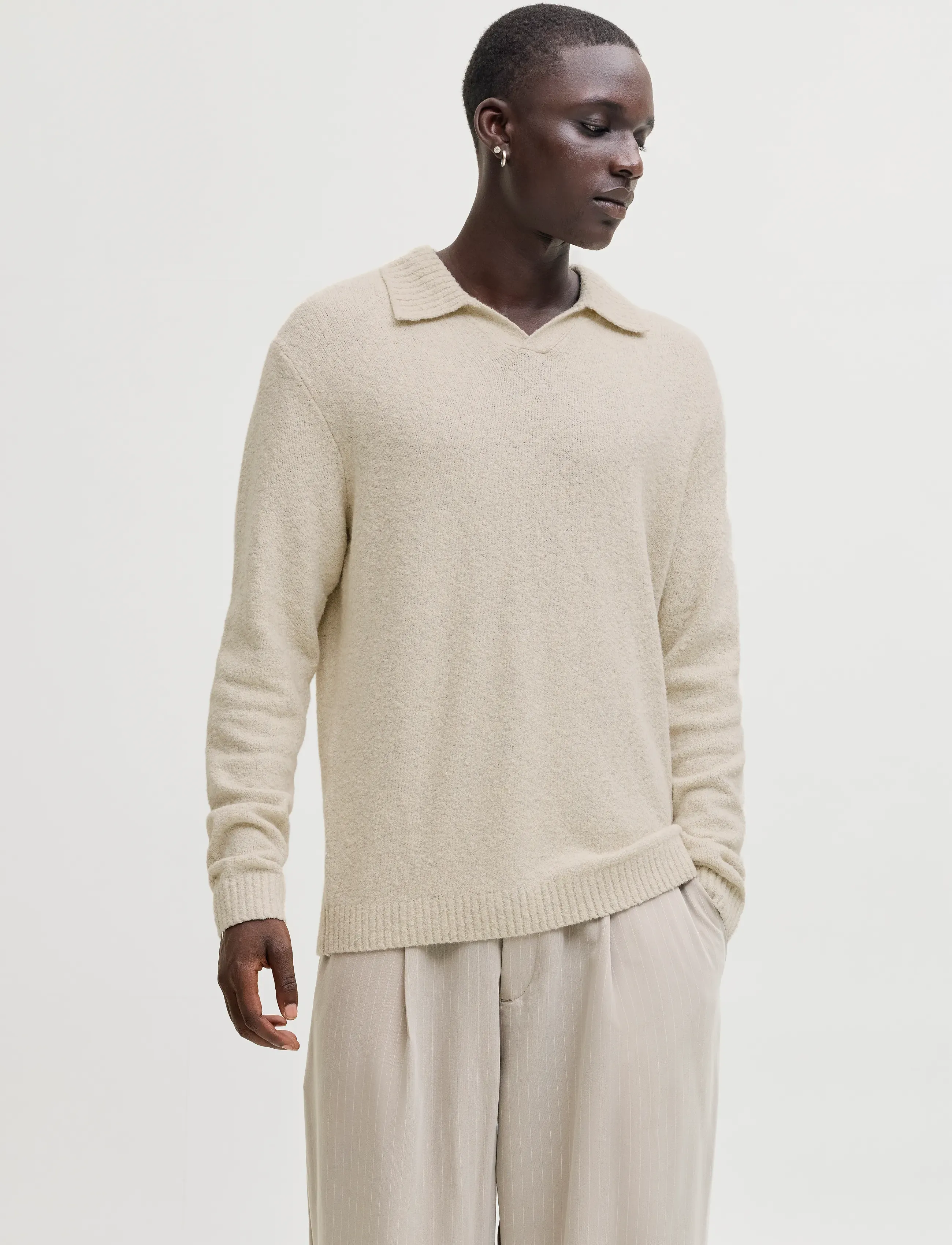 Jack & Jones Jprblamaverick Knit Split Neck Styd Aw25, Mænd, Split Hals Striktrøje, Beige, Str: S