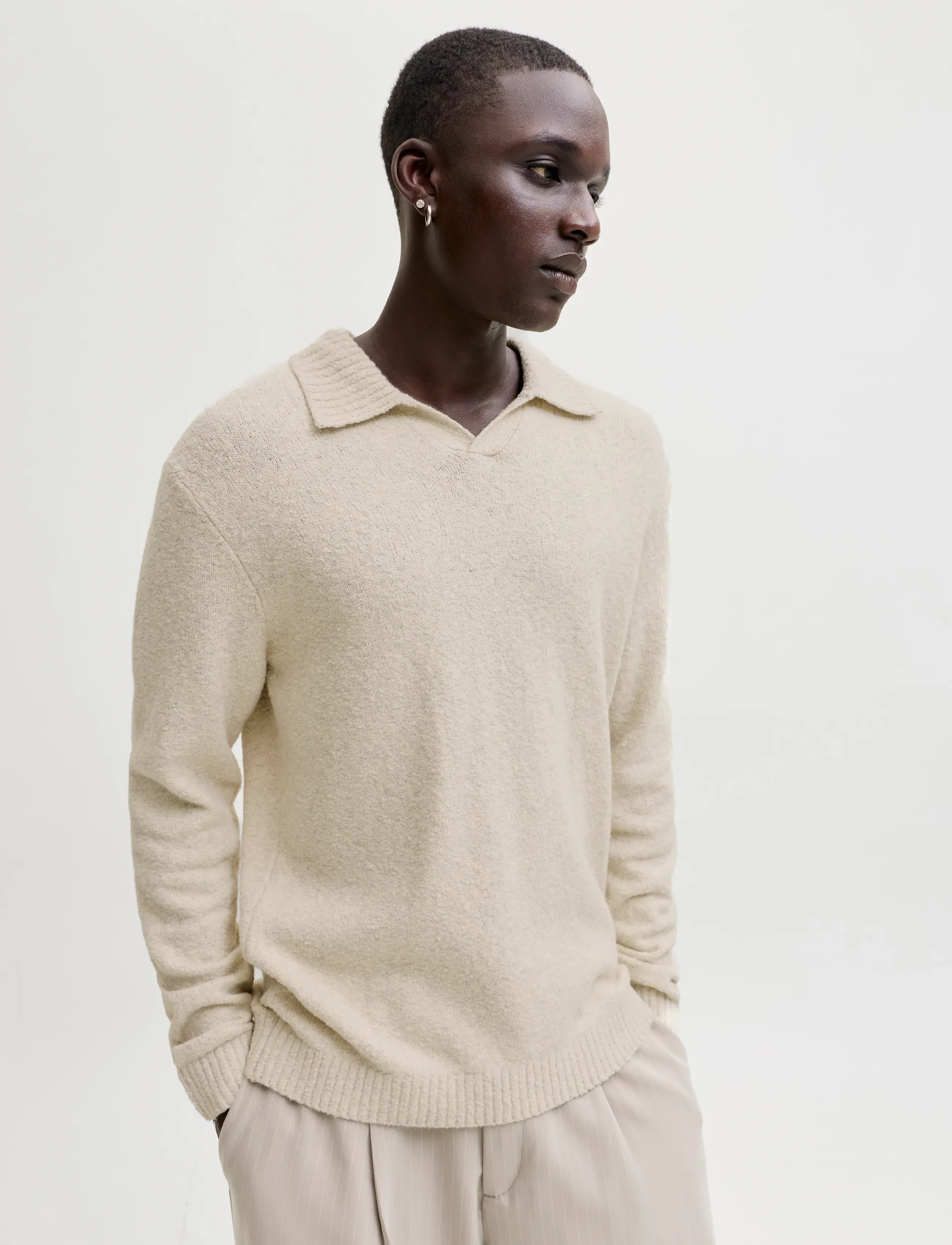 Jack & Jones - JPRBLAMAVERICK KNIT SPLIT NECK STYD AW25 - long-sleeved knitted polos - silver lining - 5
