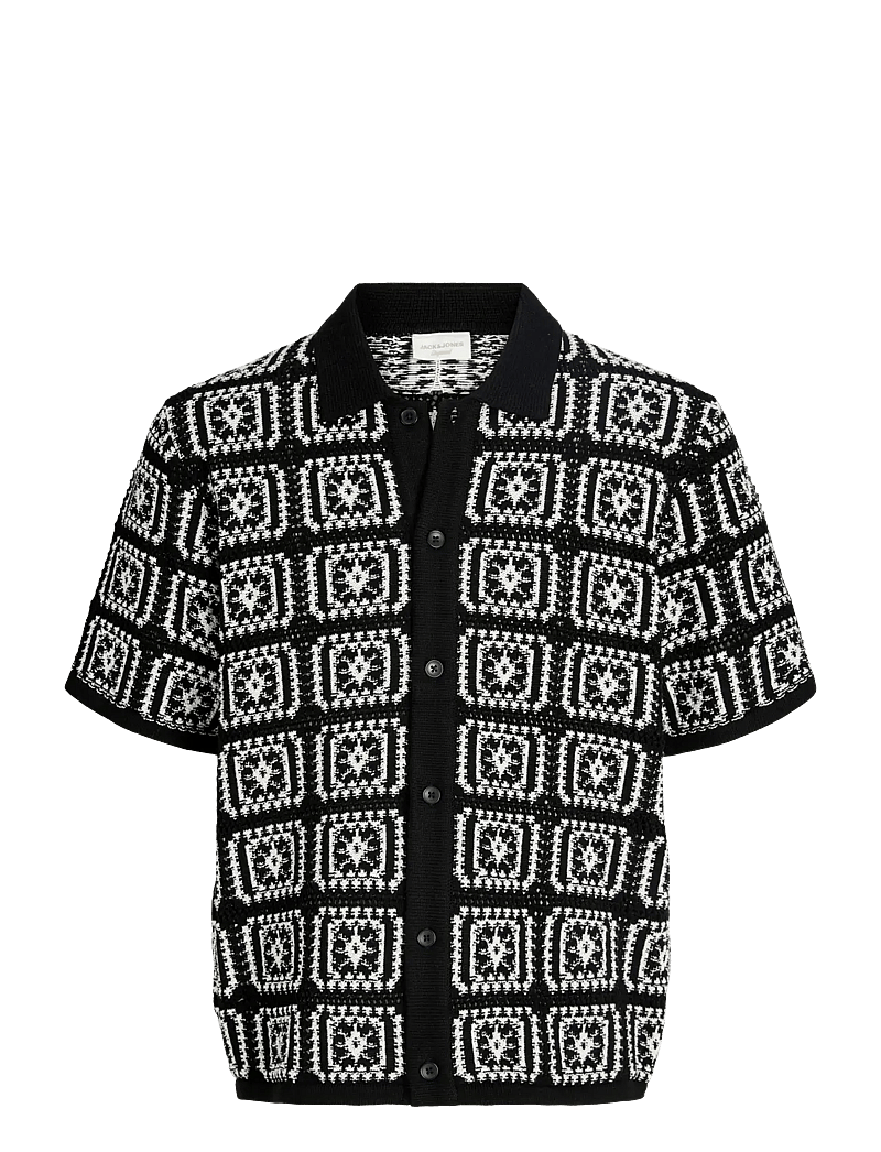 Jack & Jones - JORCOLIN KNIT CROCHET POLO STYD AW25 - gestrickte polohemden - black - 1