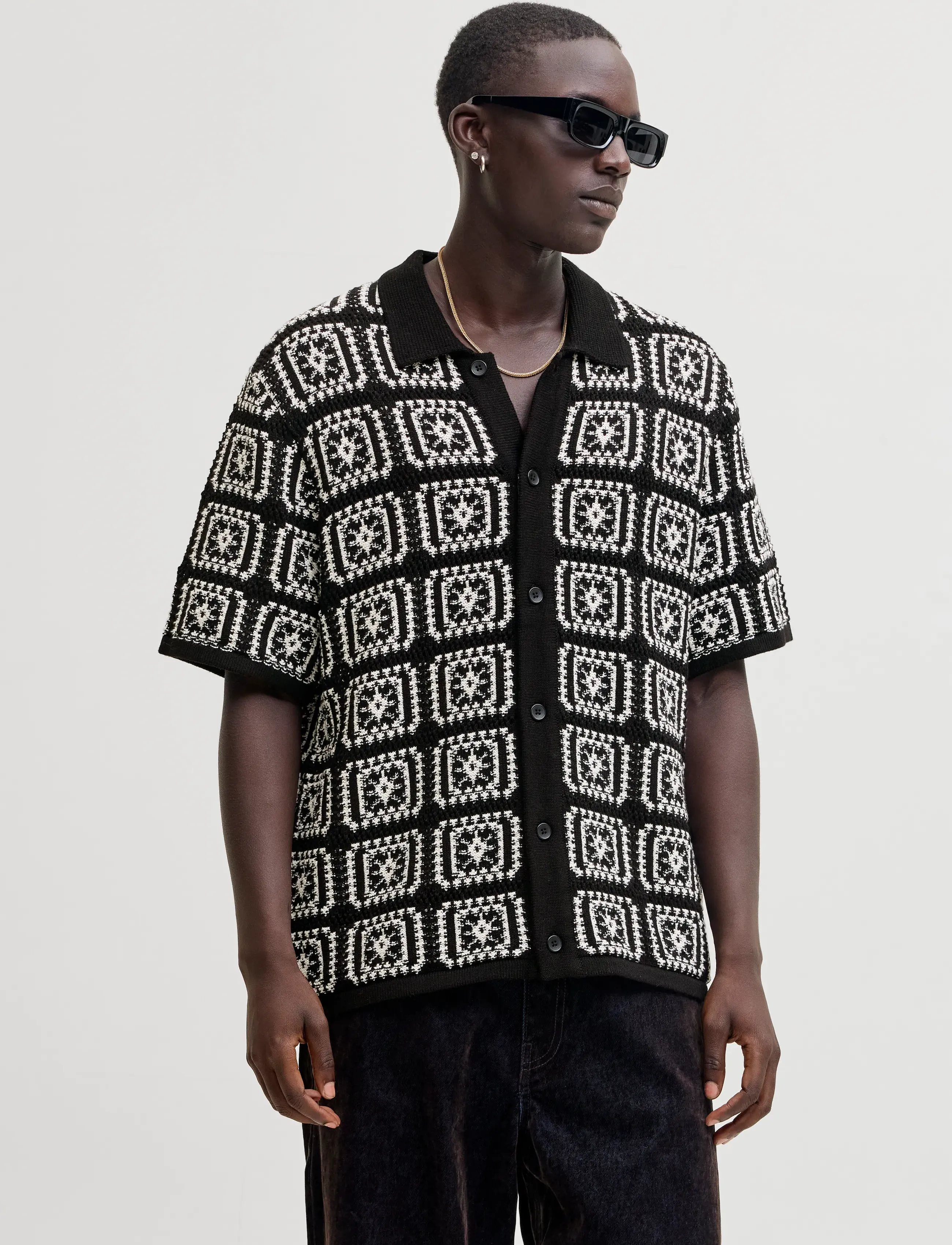 Jack & Jones JORCOLIN KNIT CROCHET POLO STYD AW25 - Polo Shirts - BLACK / black