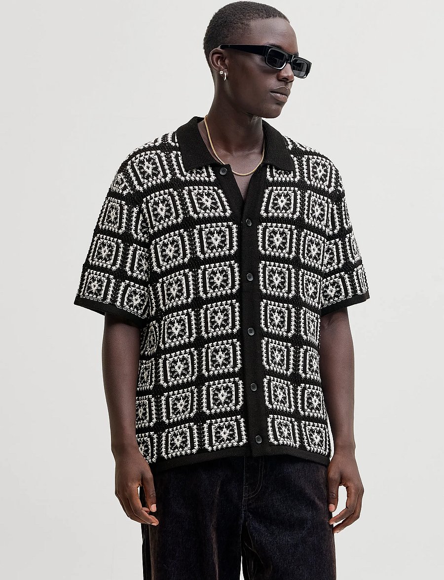 Jack & Jones - JORCOLIN KNIT CROCHET POLO STYD AW25 - polostrik - black - 0