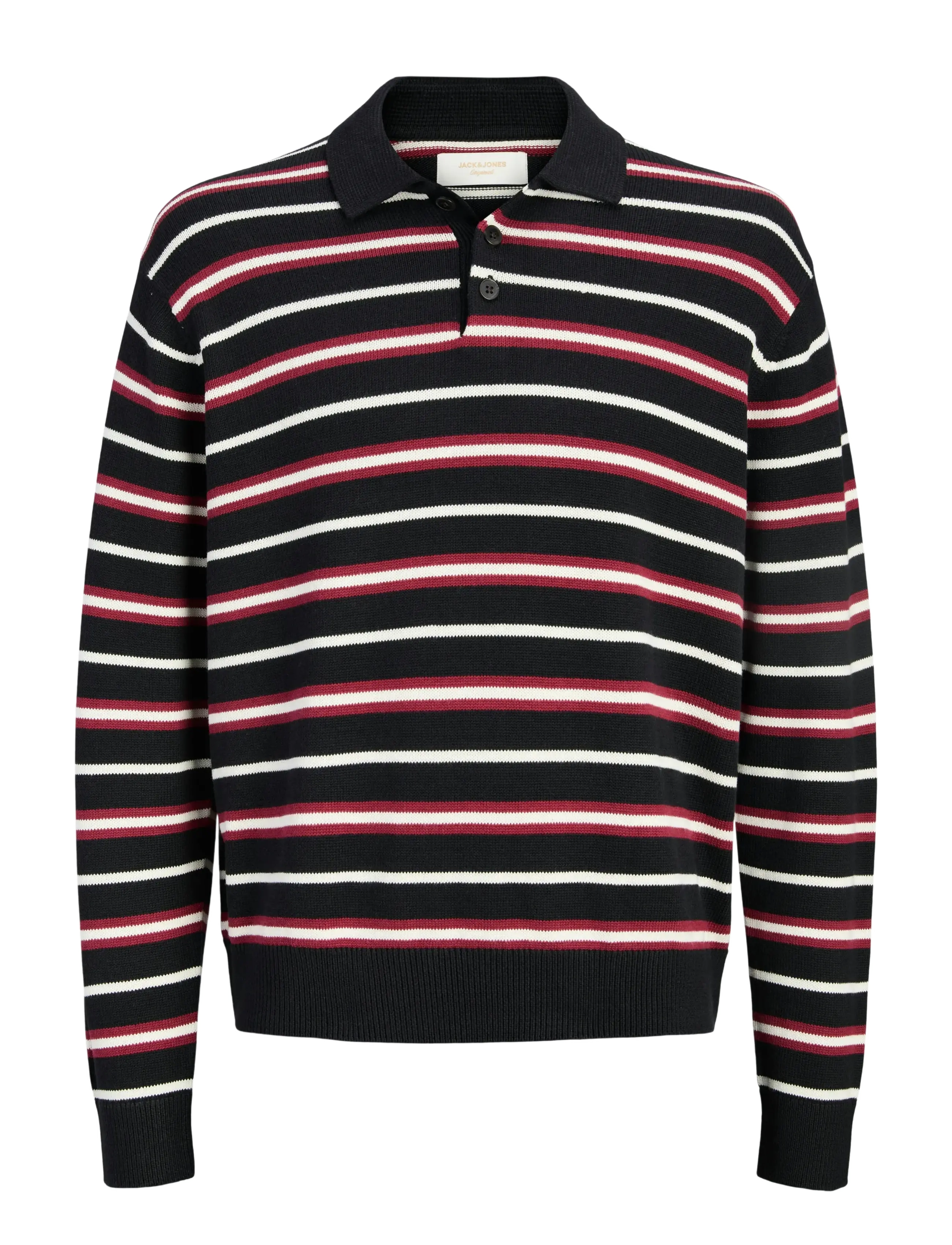 Jack & Jones JORARGOS KNIT STRIPE POLO STYD AW25 - Strickmode - BLACK / black