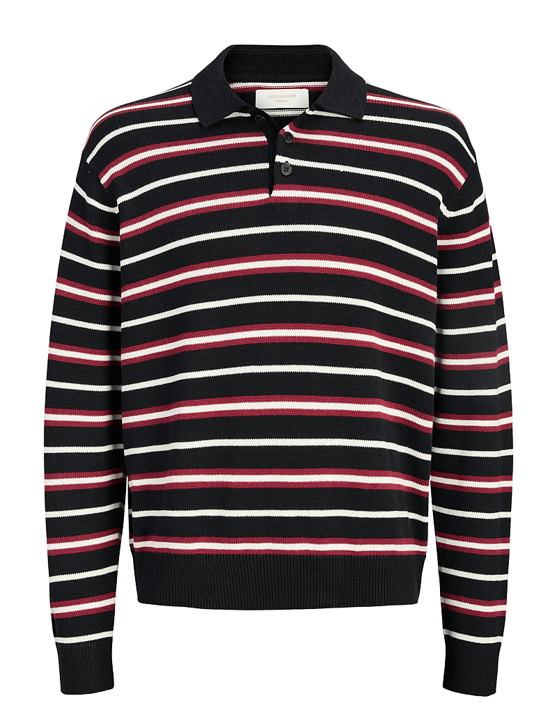 Jack & Jones - JORARGOS KNIT STRIPE POLO STYD AW25 - langärmelige gestrickte polohemden - black - 1