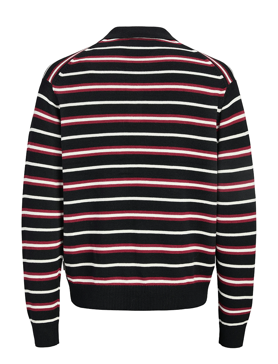 Jack & Jones - JORARGOS KNIT STRIPE POLO STYD AW25 - långärmade stickade pikétröjor - black - 2