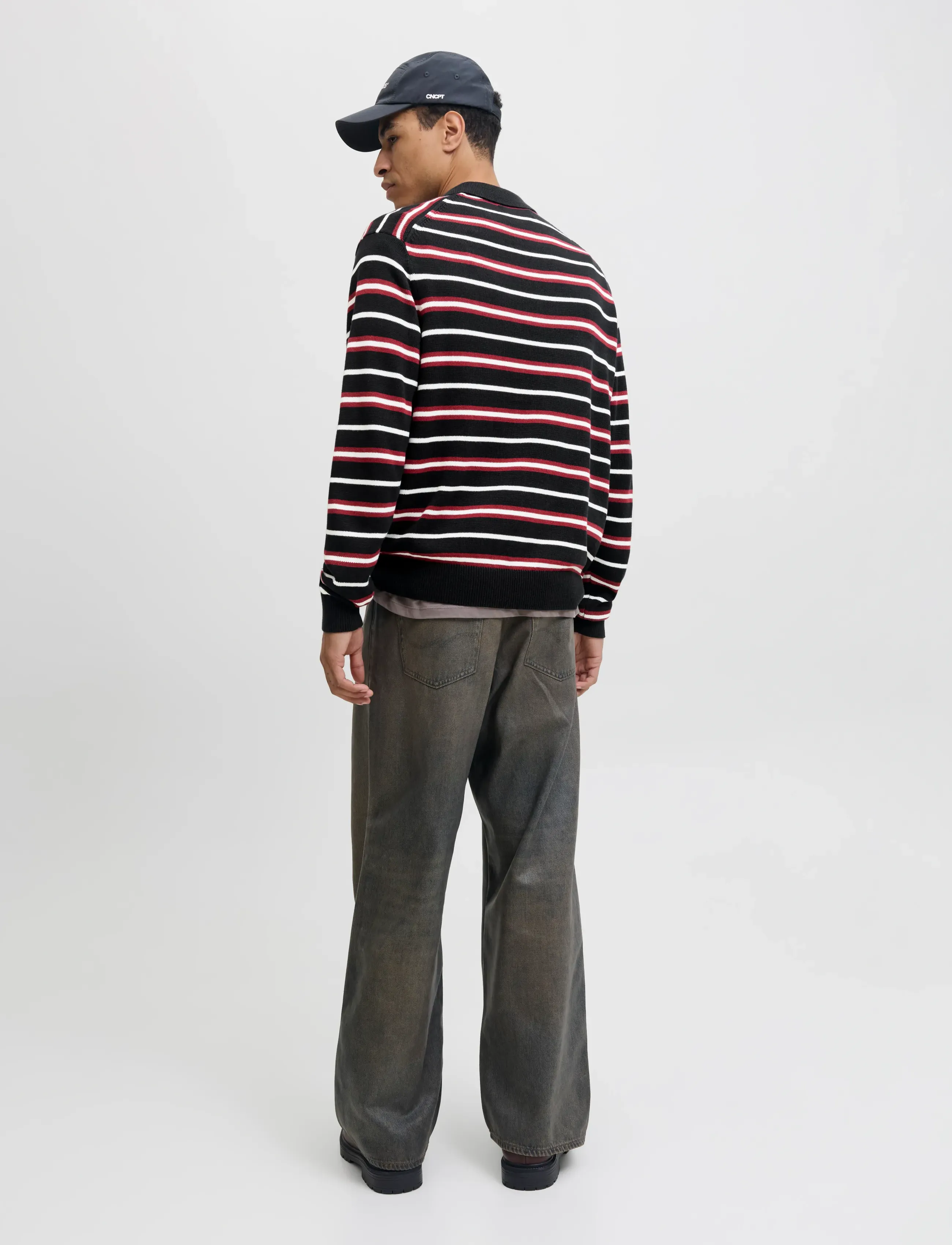 Jack & Jones - JORARGOS KNIT STRIPE POLO STYD AW25 - long-sleeved knitted polos - black - 3