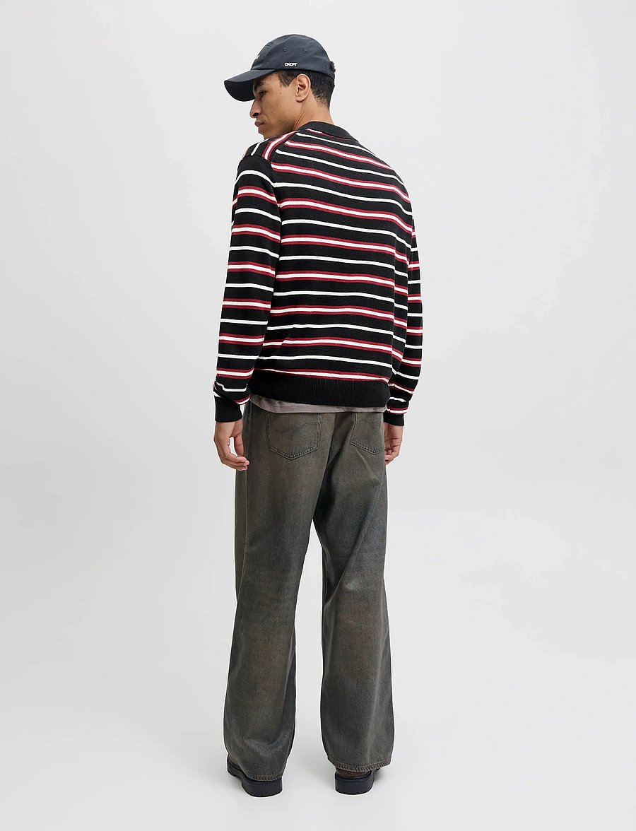 Jack & Jones - JORARGOS KNIT STRIPE POLO STYD AW25 - långärmade stickade pikétröjor - black - 3