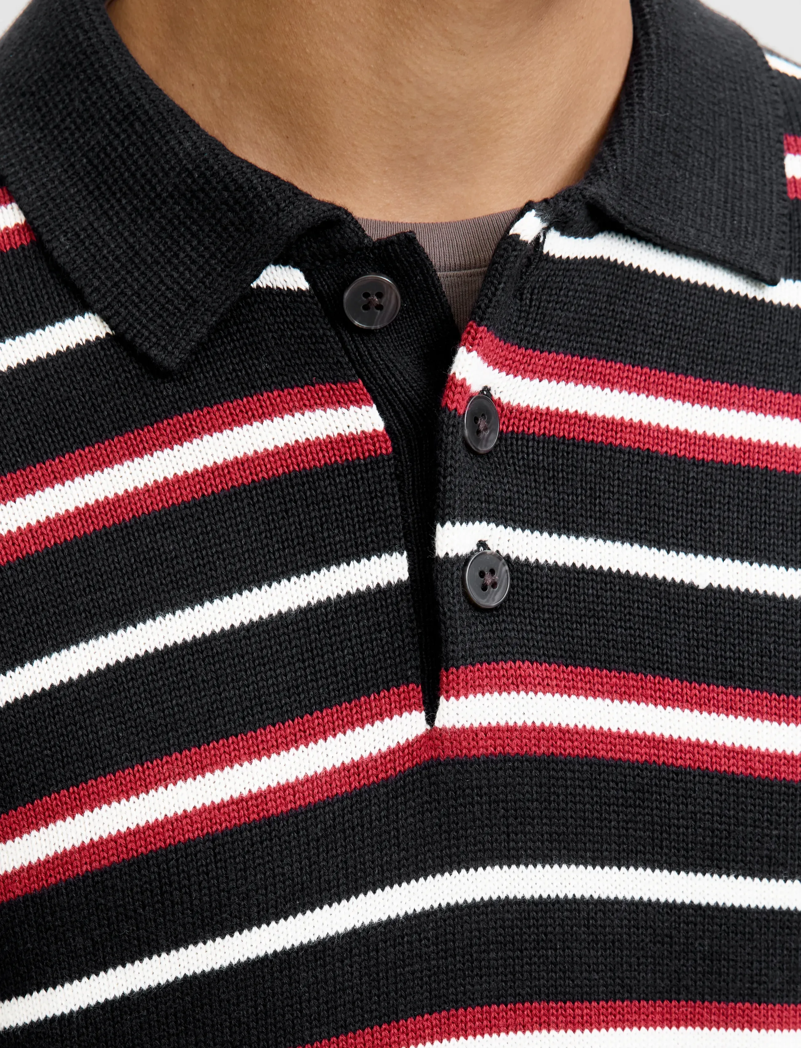 Jack & Jones - JORARGOS KNIT STRIPE POLO STYD AW25 - long-sleeved knitted polos - black - 5