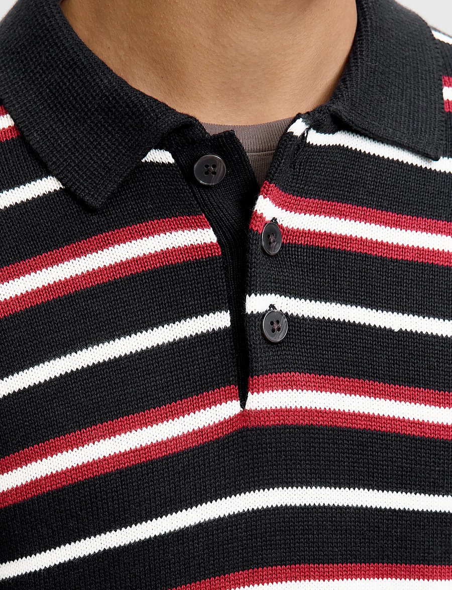 Jack & Jones - JORARGOS KNIT STRIPE POLO STYD AW25 - långärmade stickade pikétröjor - black - 5