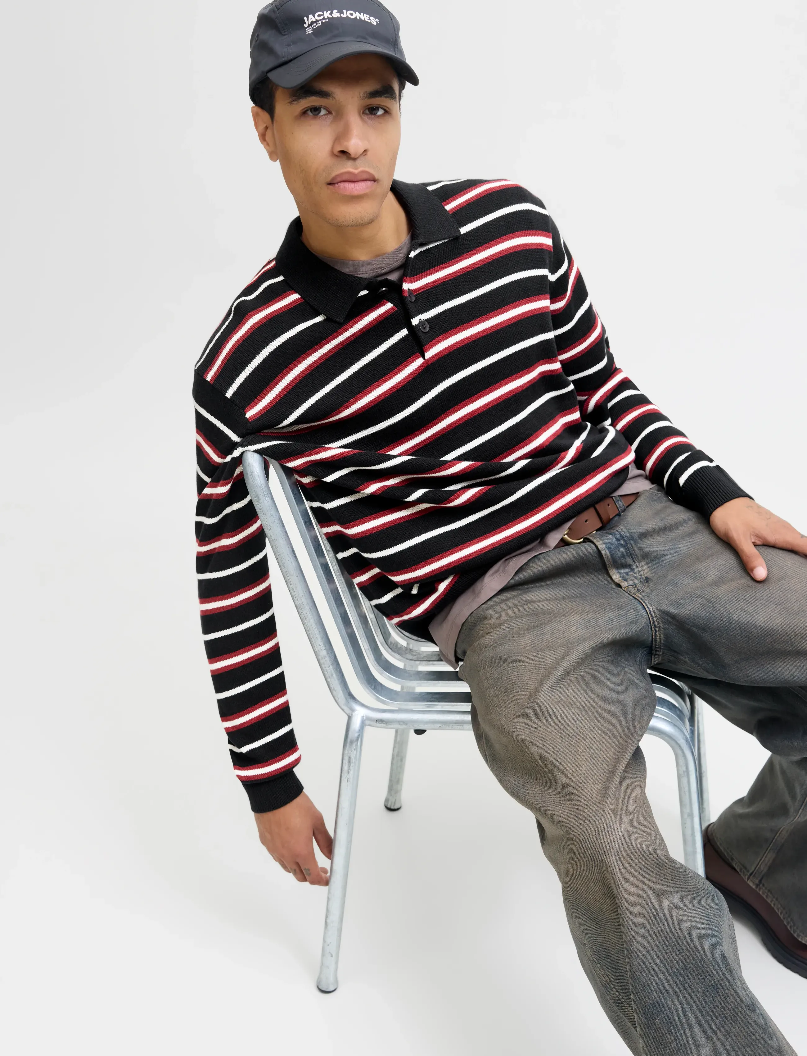 JACK & JONES Jorargos Knit Stripe Polo Styd Aw25 pikéer herr – bild 5