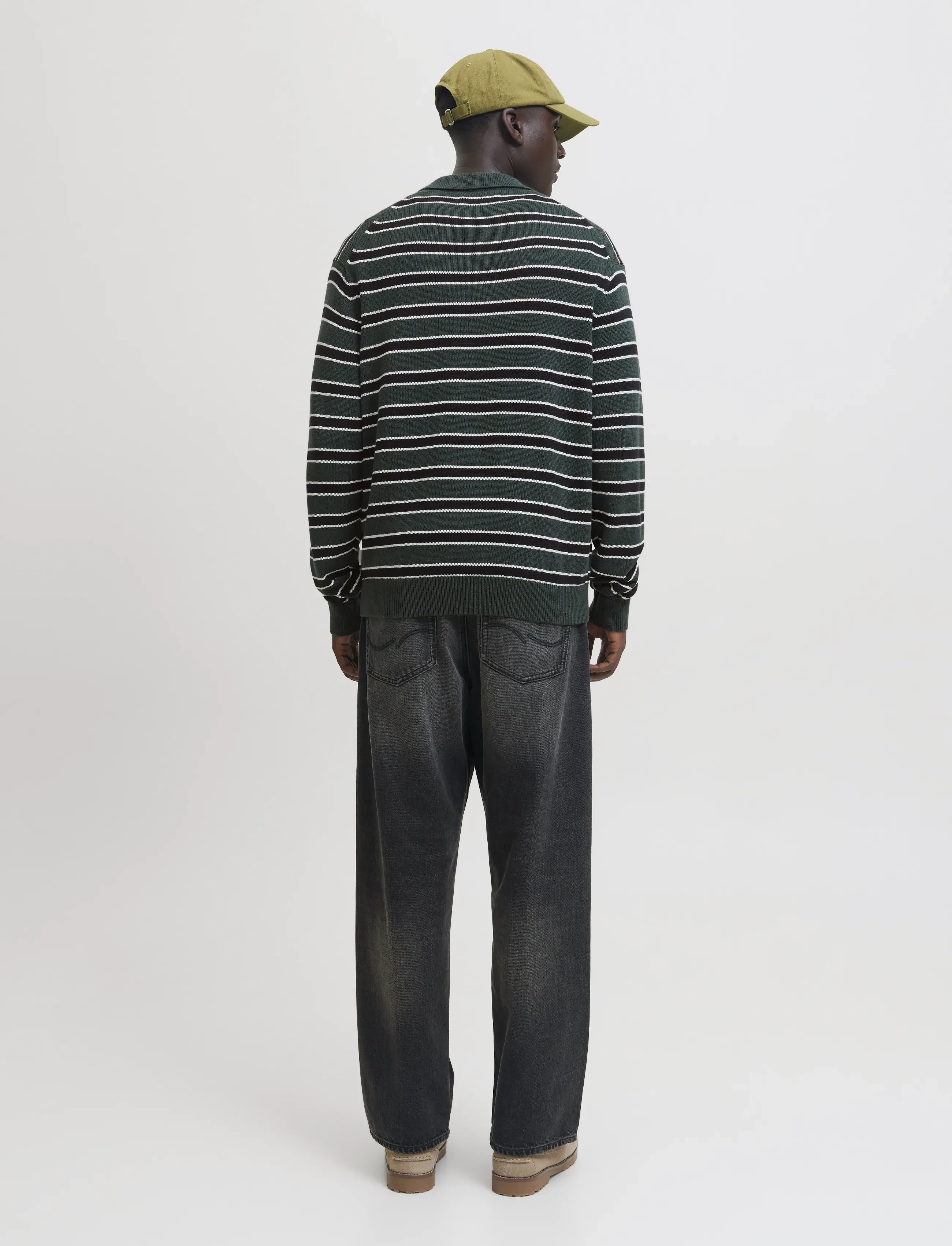 Jack & Jones - JORARGOS KNIT STRIPE POLO STYD AW25 - poloer i strik med lange ærmer - forest river - 2