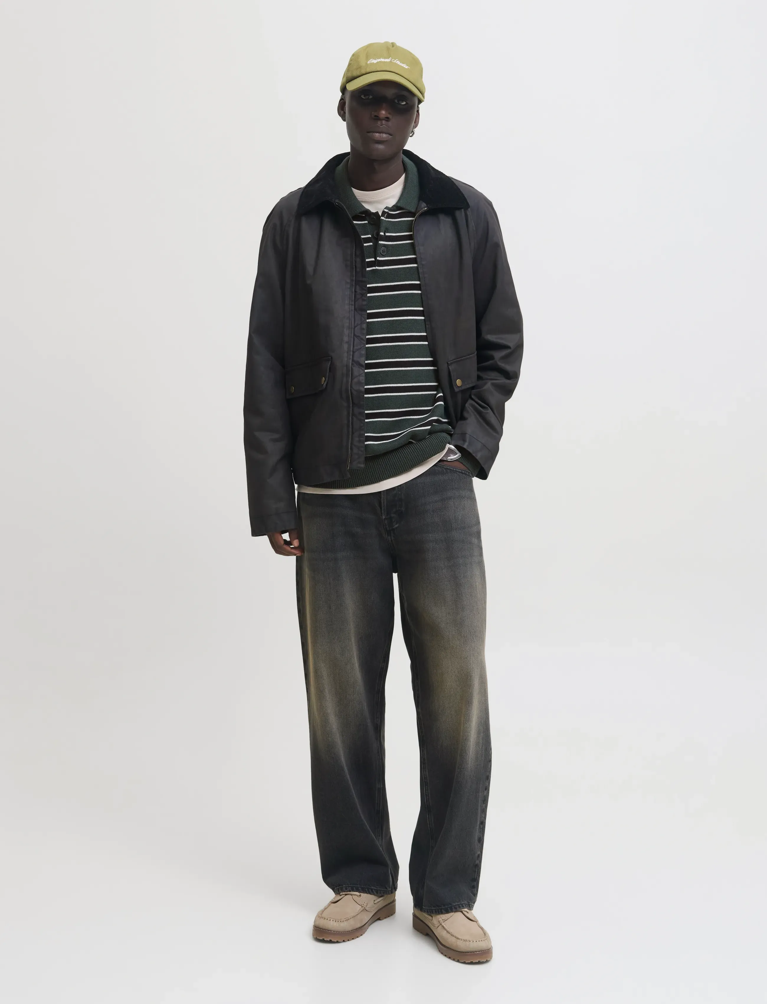 Jack & Jones - JORARGOS KNIT STRIPE POLO STYD AW25 - poloer i strik med lange ærmer - forest river - 3