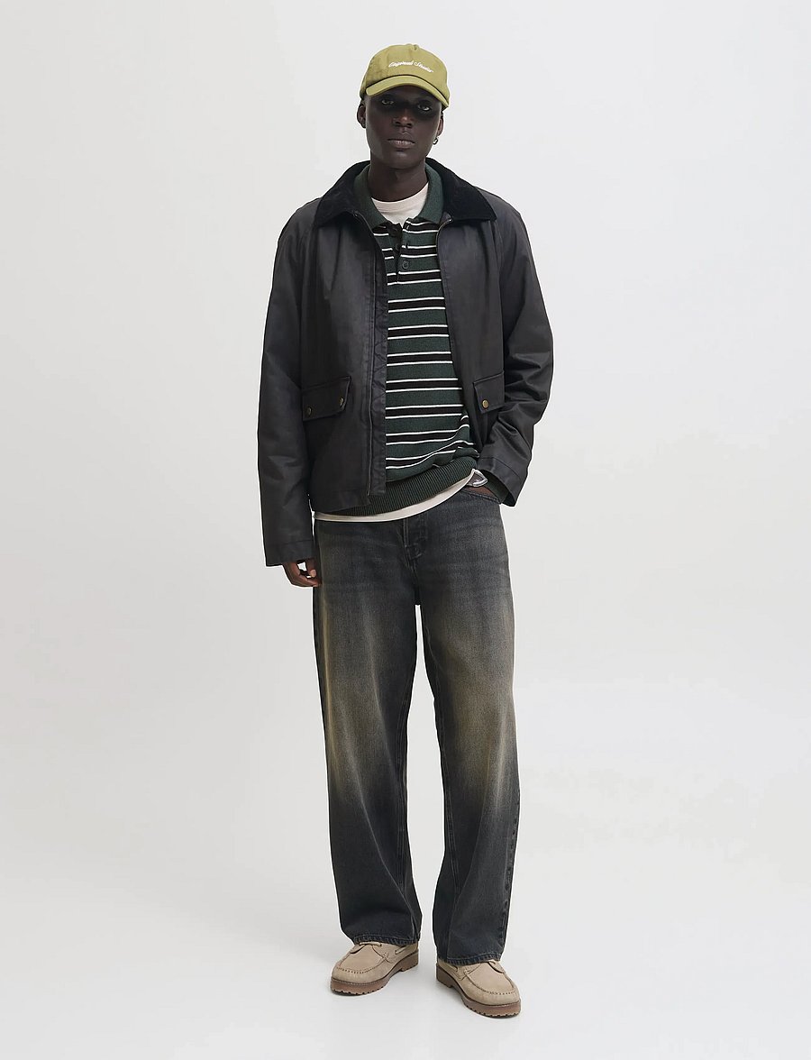 Jack & Jones - JORARGOS KNIT STRIPE POLO STYD AW25 - poloer i strik med lange ærmer - forest river - 3