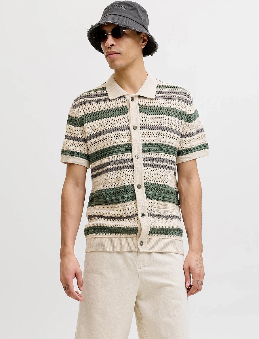 Jack & Jones - JPRBLUHAMILTON BUTTON THROUGH POLO SS - gestrickte polohemden - laurel wreath - 0