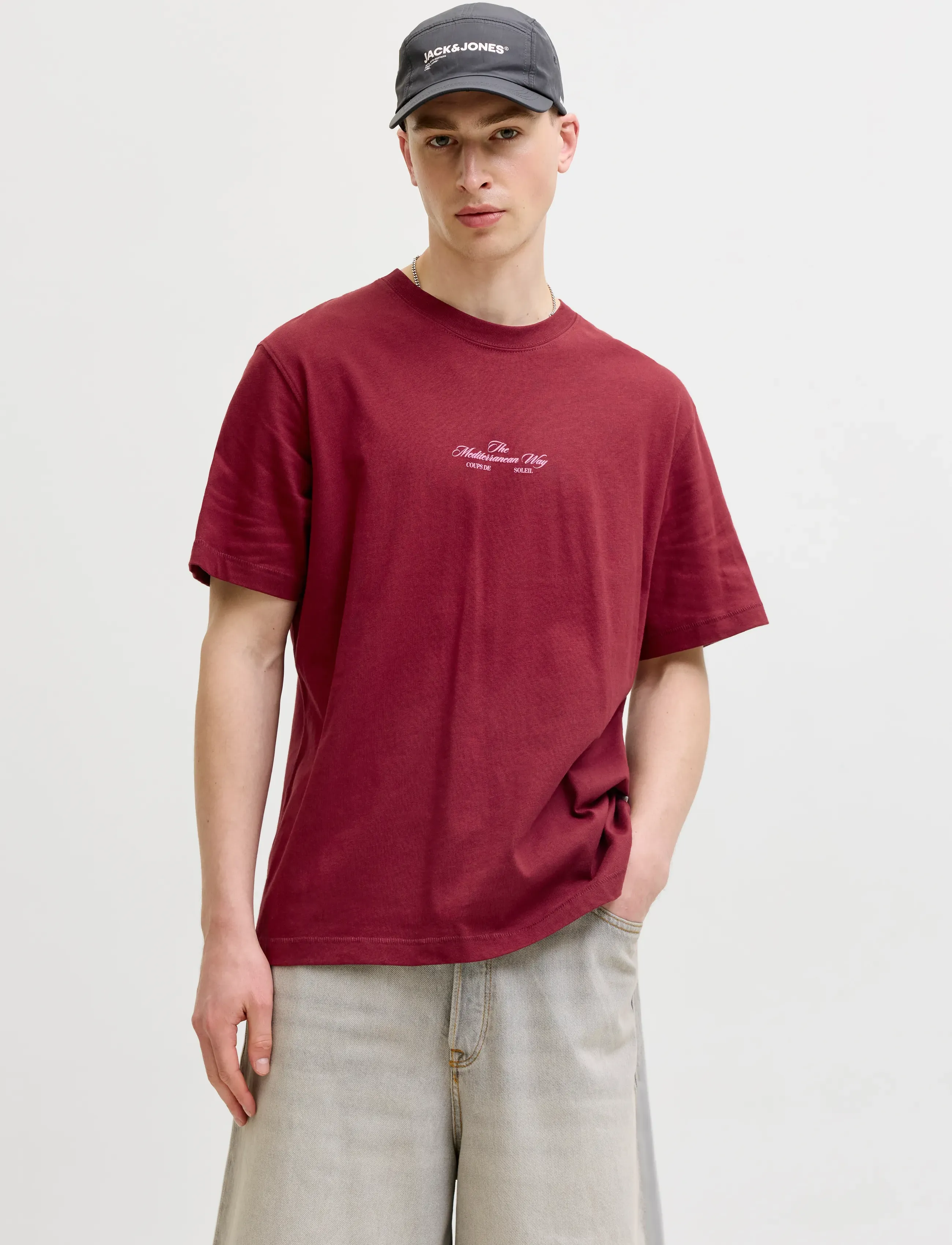 Jack & Jones Jorcassis Photo Back Tee Ss Crew Neck, XL, Burgundy, T-Shirts > Kortærmede, Herre