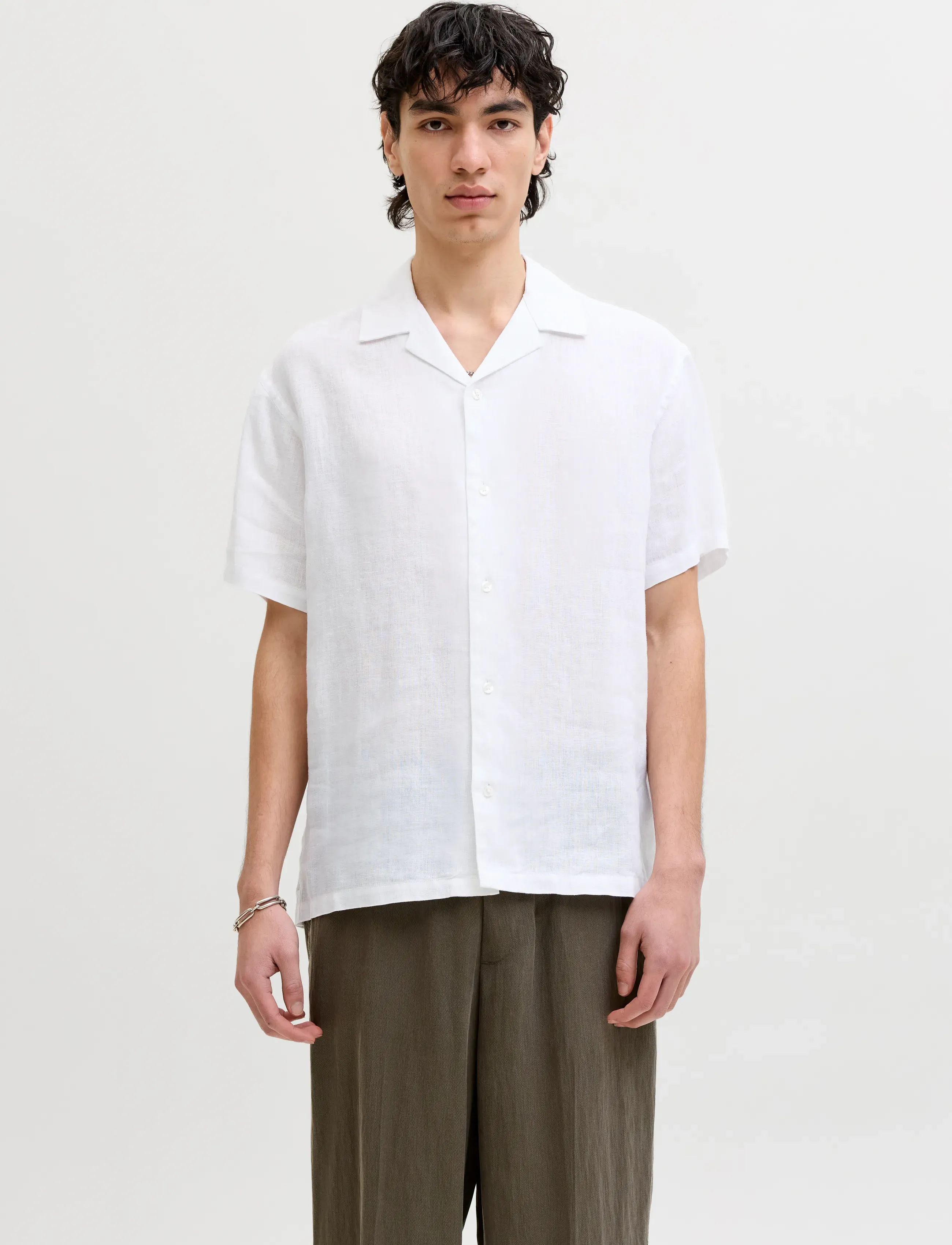 Jack & Jones JPRBLALAWRENCE LINEN RESORT S/S SHIRT SN - Riided - BRIGHT WHITE / white