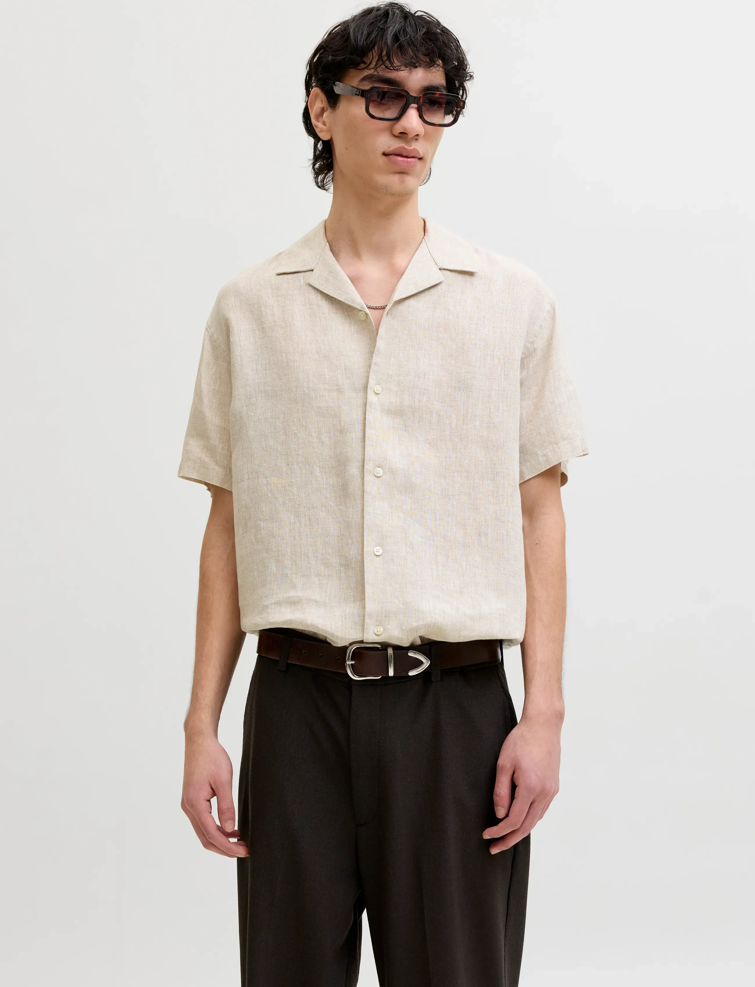Jack & Jones JPRBLALAWRENCE LINEN RESORT S/S SHIRT SN - Skjorter - SILVER LINING / black