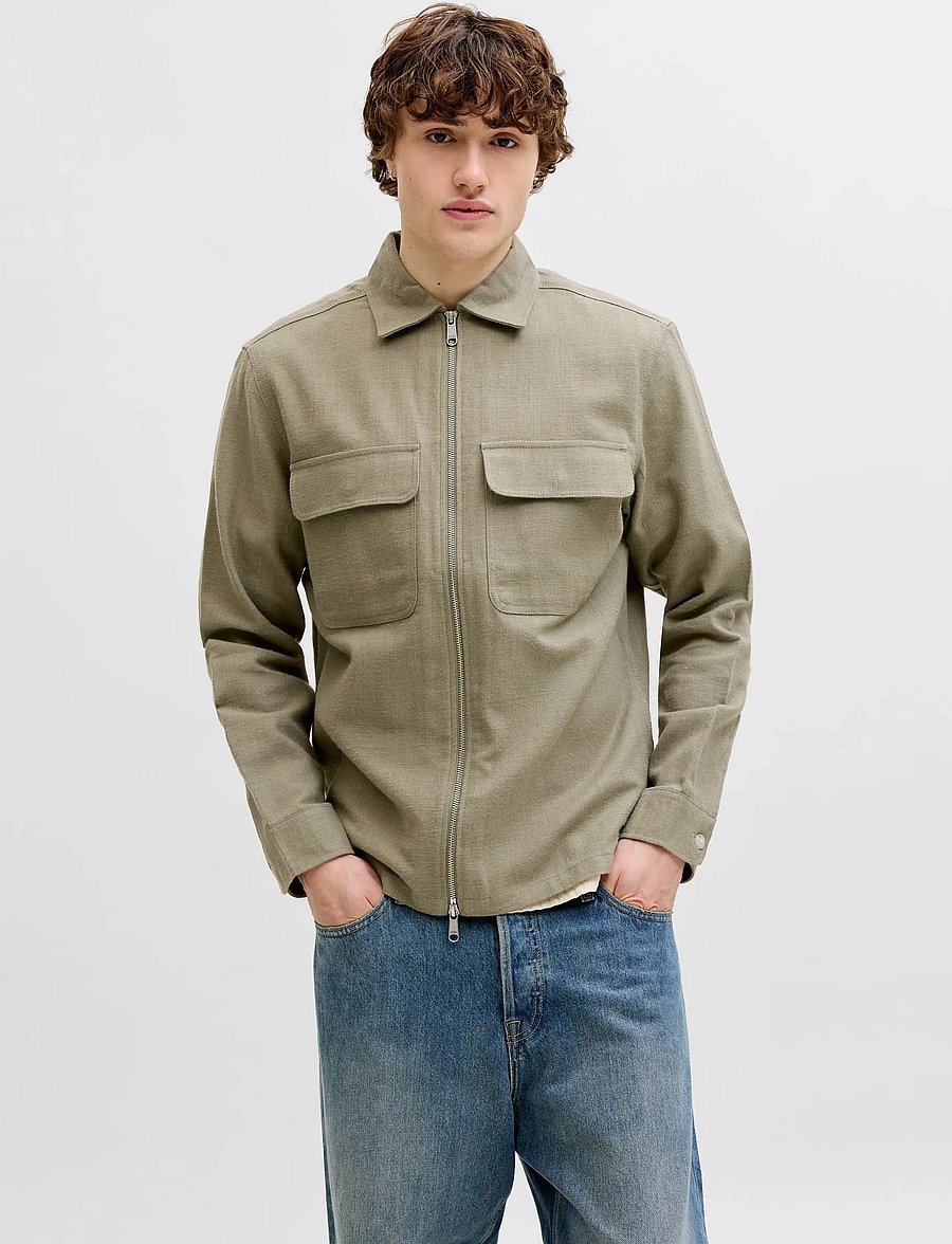 Jack & Jones - JPRBLURAYLE LINEN BLEND ZIP LS SHIRT SMU - kollektioner - mermaid - 0