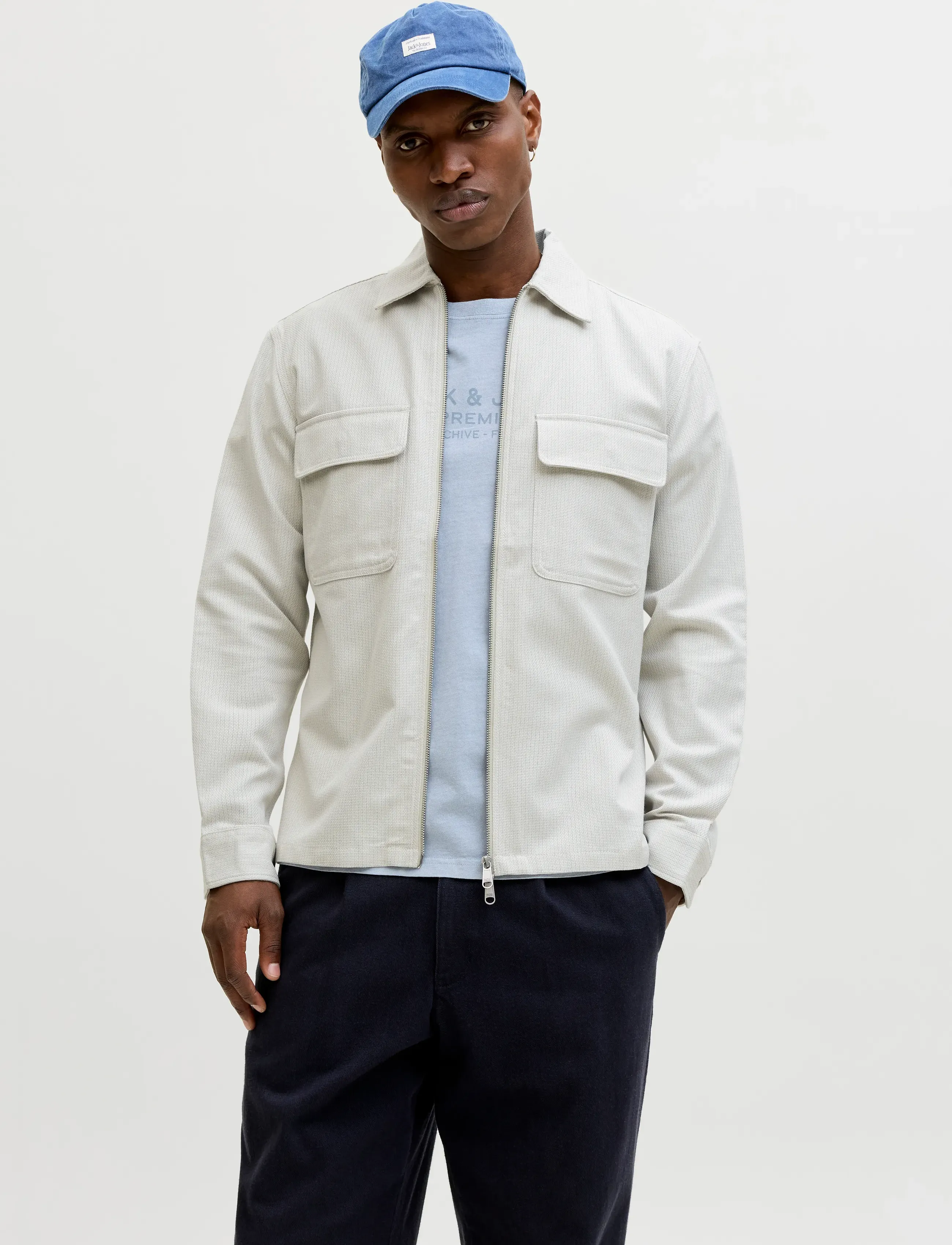 Jack & Jones JPRBLURAYLE LINEN BLEND ZIP LS SHIRT SMU - Collecties - MOONSTRUCK / cream