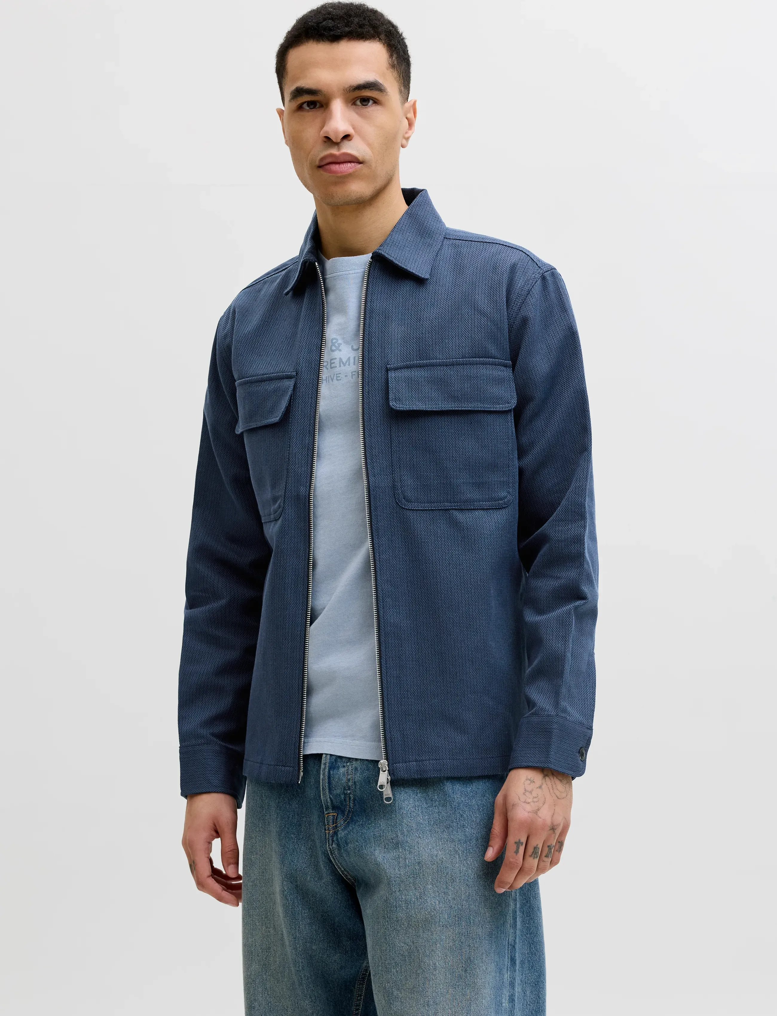 Jack & Jones JPRBLURAYLE LINEN BLEND ZIP LS SHIRT SMU - Linen clothing - SKY CAPTAIN / blue