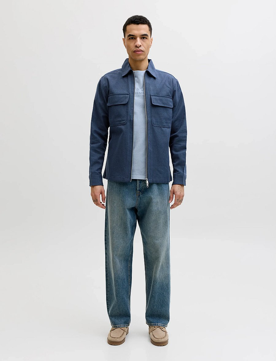 Jack & Jones - JPRBLURAYLE LINEN BLEND ZIP LS SHIRT SMU - kollektioner - sky captain - 3
