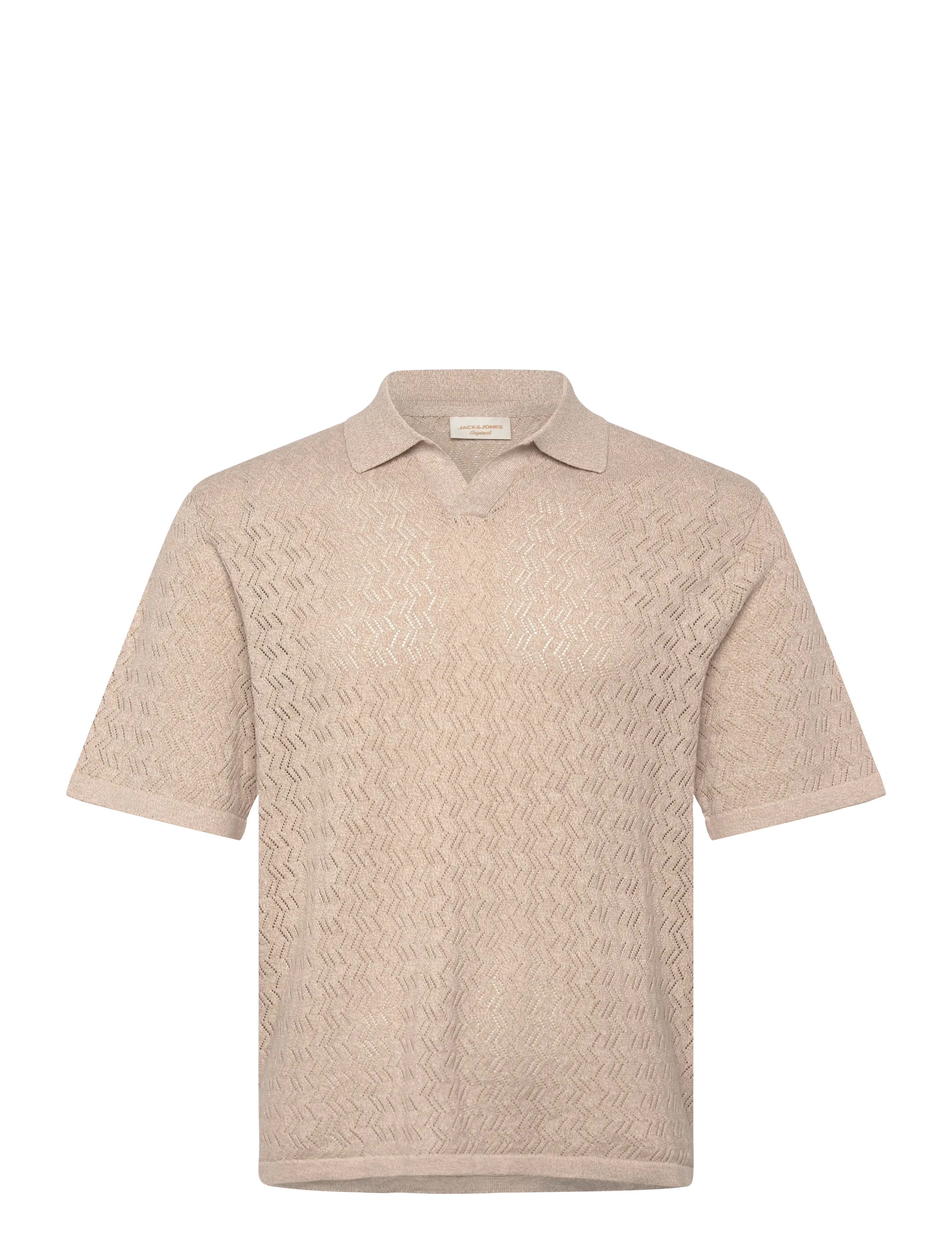 Jack & Jones Jortyler Knit Ss Split Neck Polo Sn, L, Polos, Beige - Short-sleeved, Männerswear