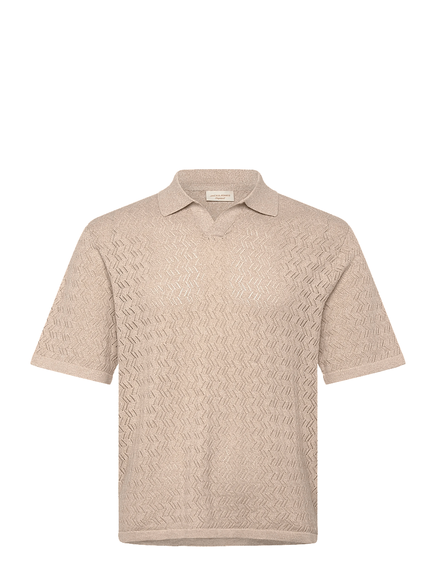 Jack & Jones - JORTYLER KNIT SS SPLIT NECK POLO SN - stickade pikéer - feather gray - 0