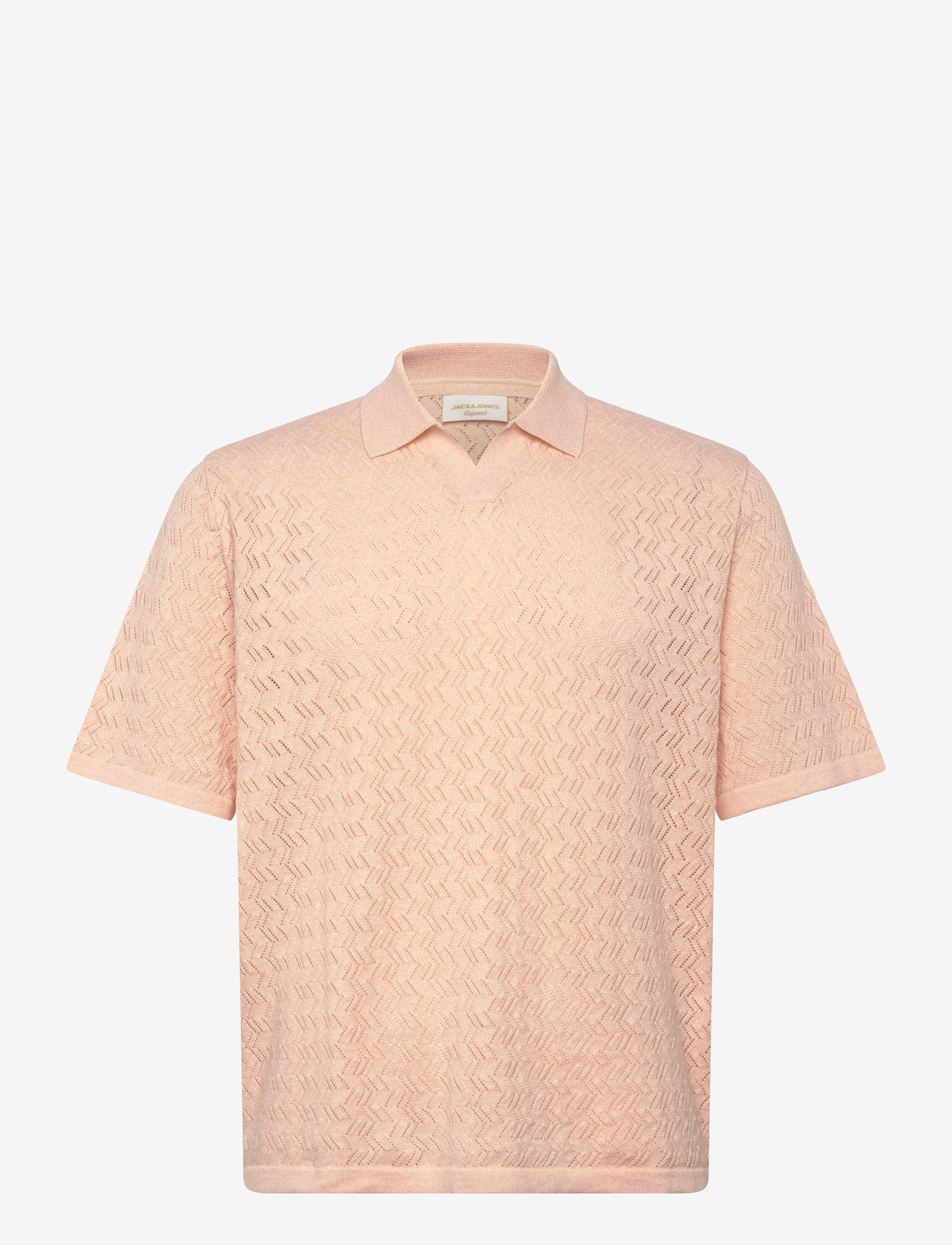 Jack & Jones - JORTYLER KNIT SS SPLIT NECK POLO SN - kootud polosärgid - peach melba - 0