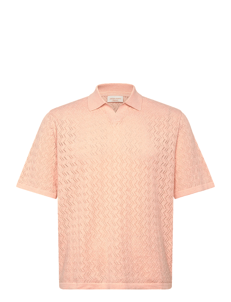 Jack & Jones - JORTYLER KNIT SS SPLIT NECK POLO SN - kootud polosärgid - peach melba - 0