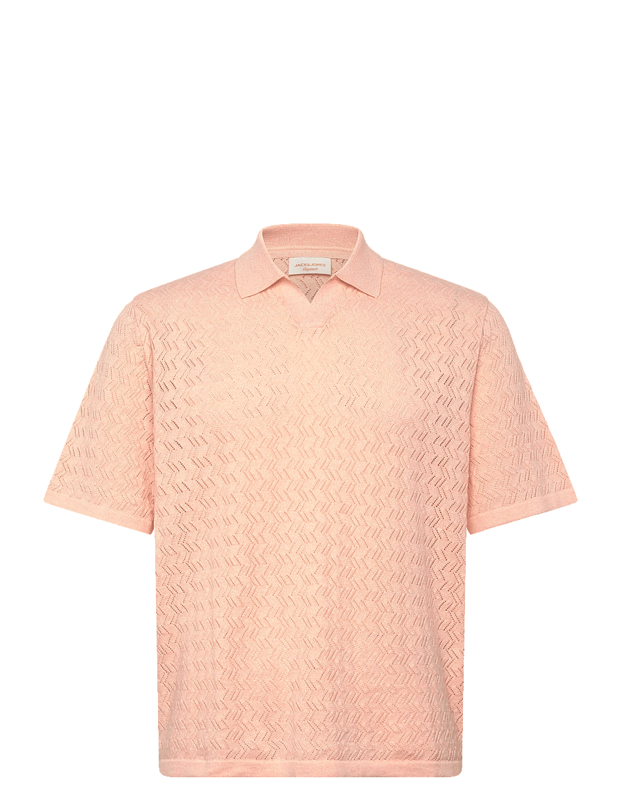 Jack & Jones - JORTYLER KNIT SS SPLIT NECK POLO SN - gestrickte polohemden - peach melba - 0