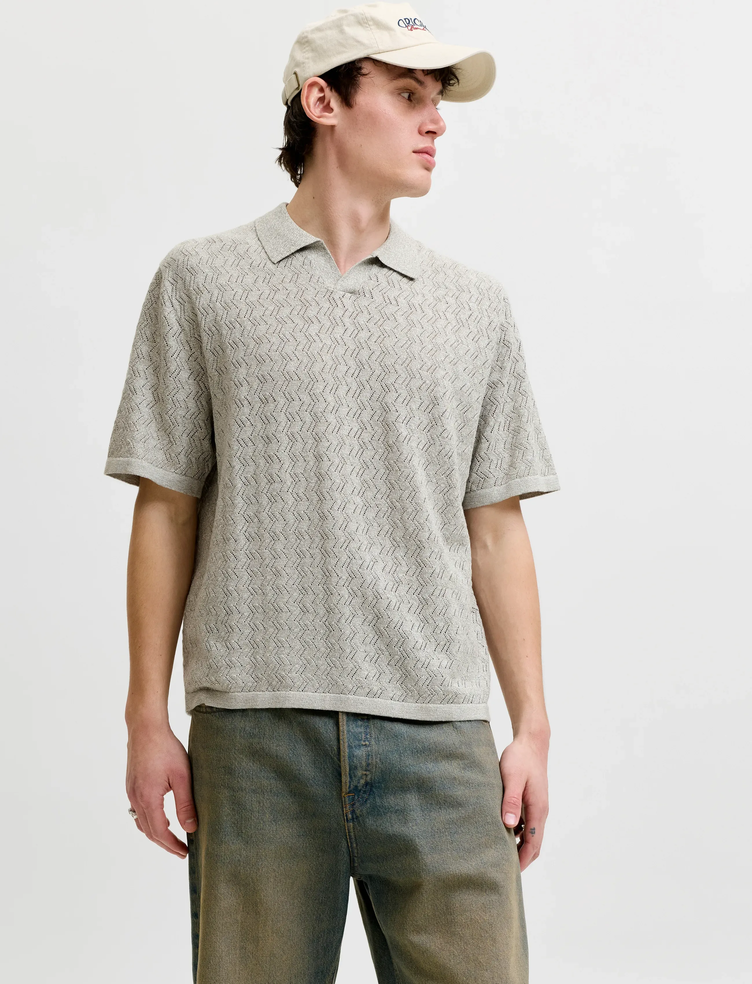 Jack & Jones Jortyler Knit Ss Split Neck Polo Sn, S, Polos, Khakigrün - Short-sleeved, Männerswear