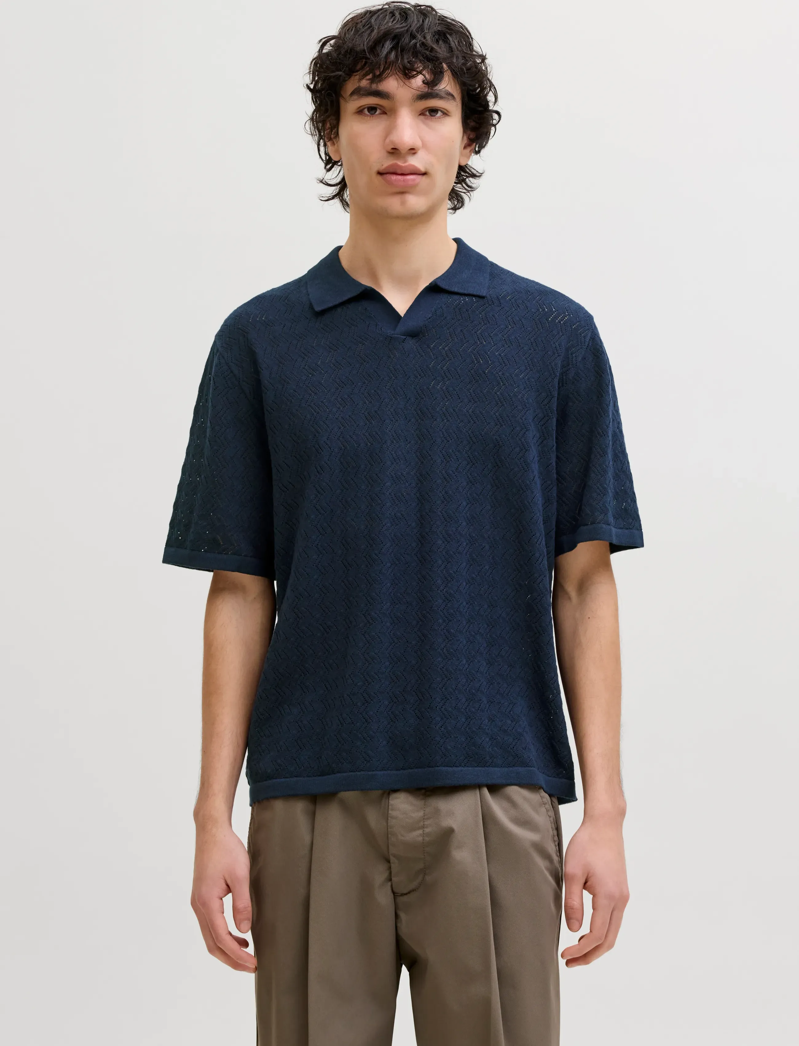 Jack & Jones Jortyler Knit Ss Split Neck Polo Sn, L, Polos, Marineblau - Short-sleeved, Männerswear