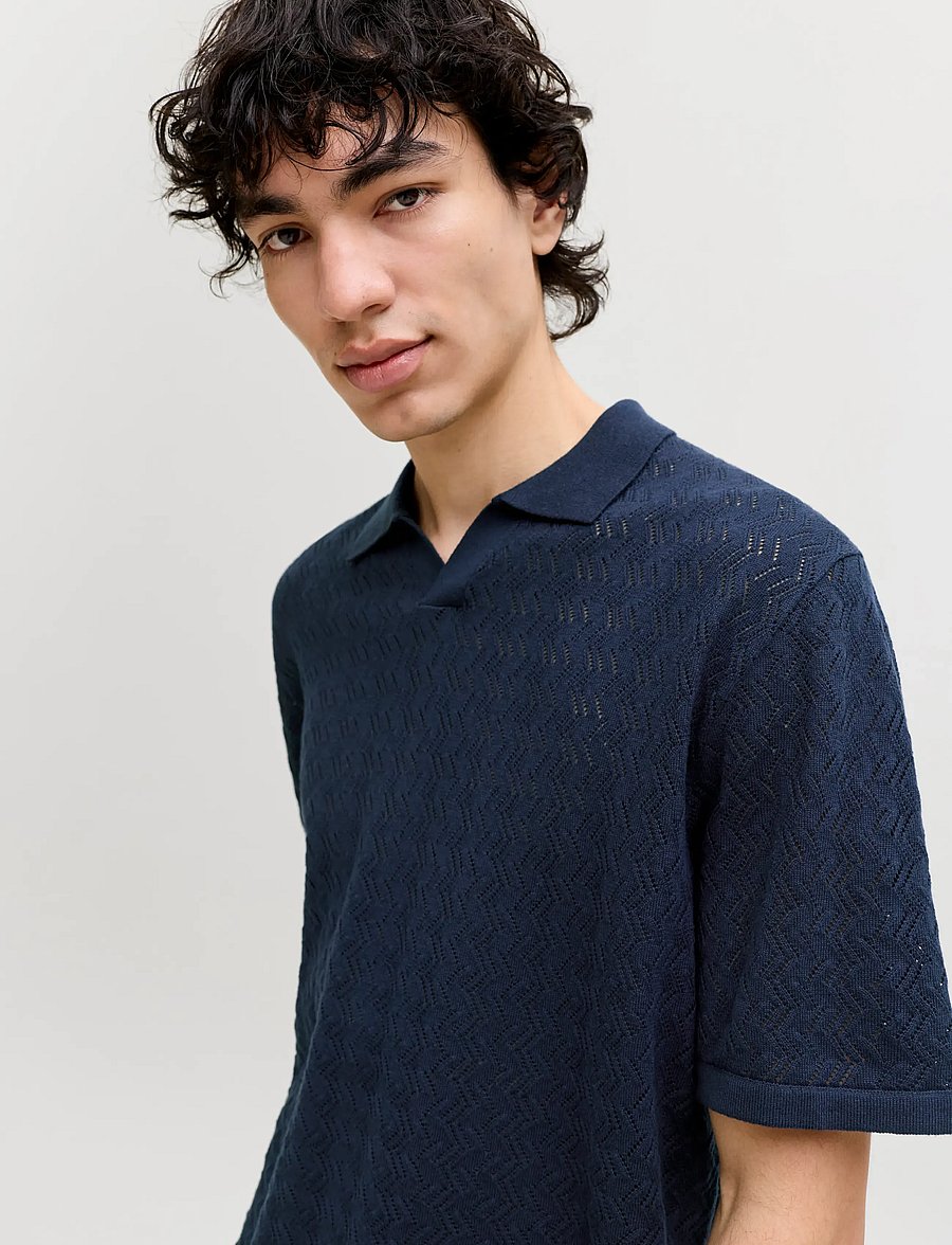 Jack & Jones - JORTYLER KNIT SS SPLIT NECK POLO SN - stickade pikéer - sky captain - 5