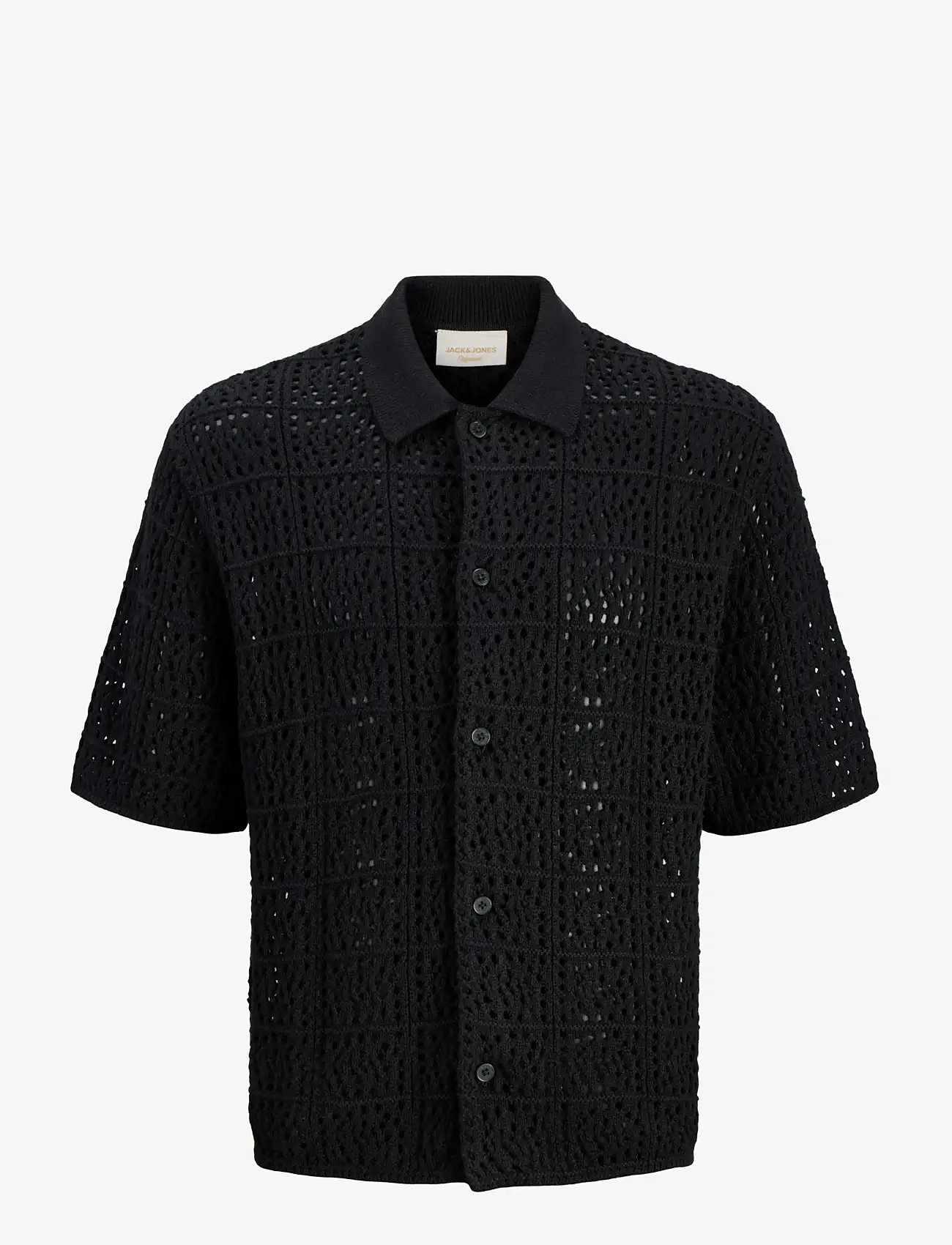 Jack & Jones - JORCOTEDAZUR KNIT CROCHET POLO SN - gestrickte polohemden - black - 1