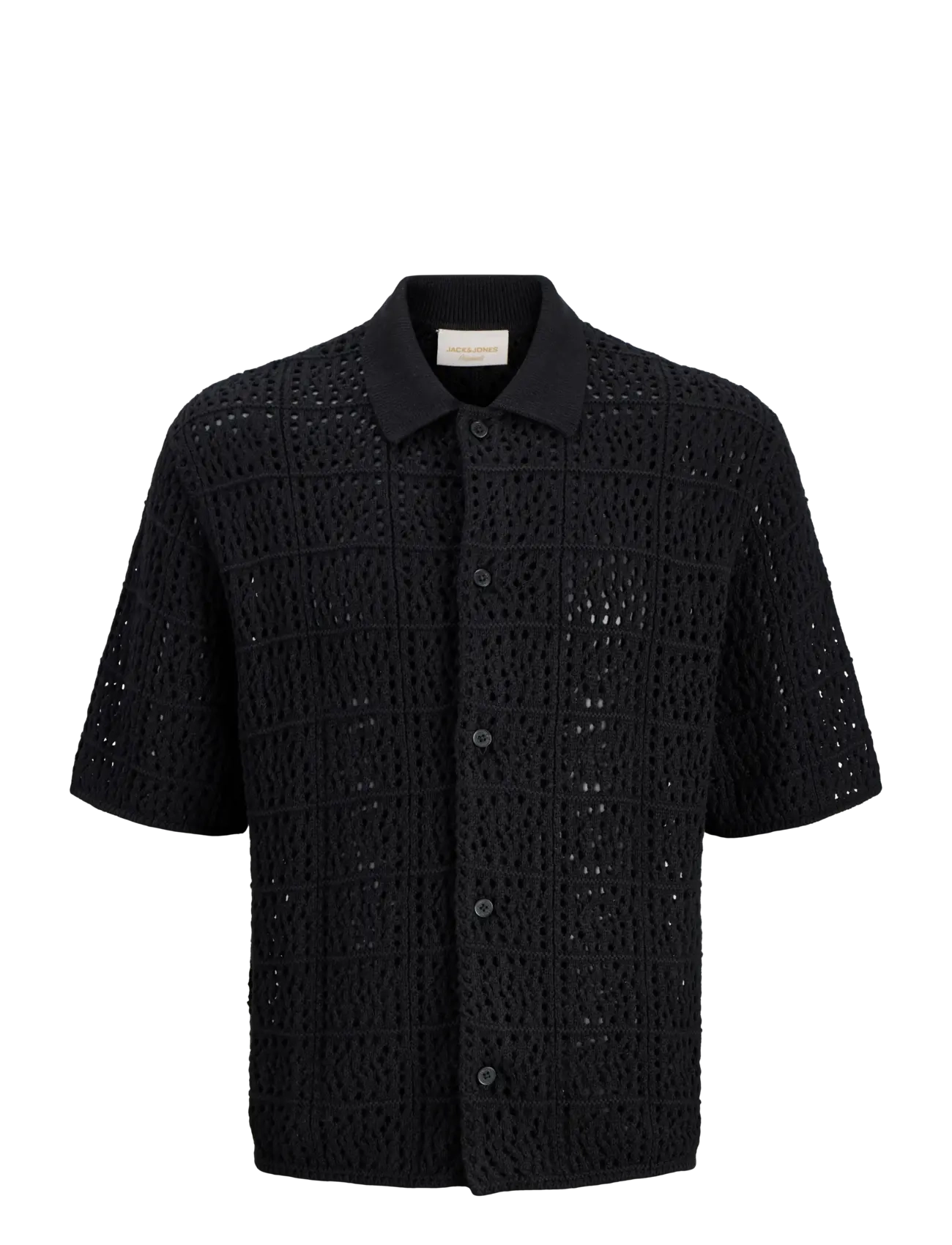Jack & Jones JORCOTEDAZUR KNIT CROCHET POLO SN - Swetry - BLACK / black
