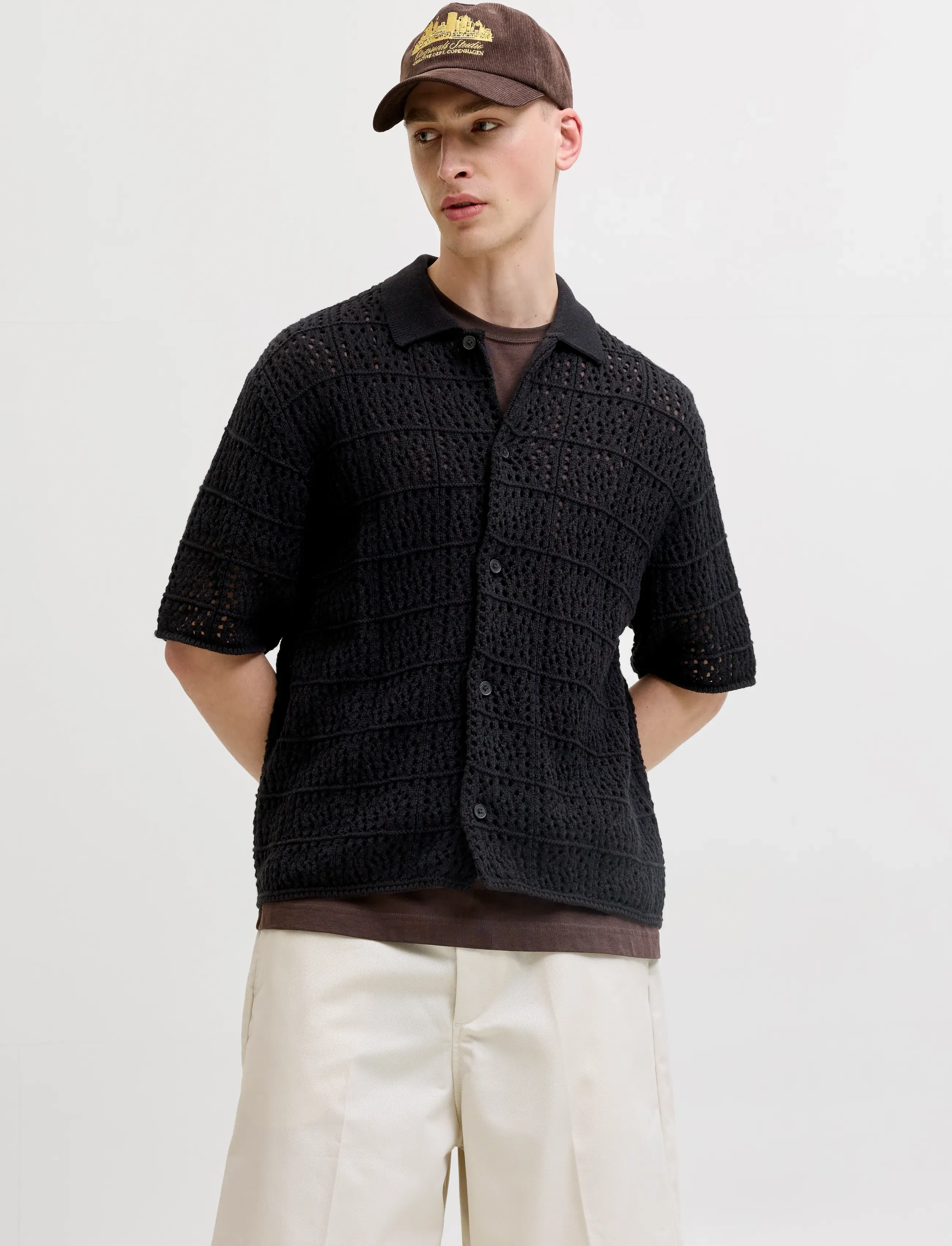 Jack & Jones JORCOTEDAZUR KNIT CROCHET POLO SN - Stickat - BLACK / black