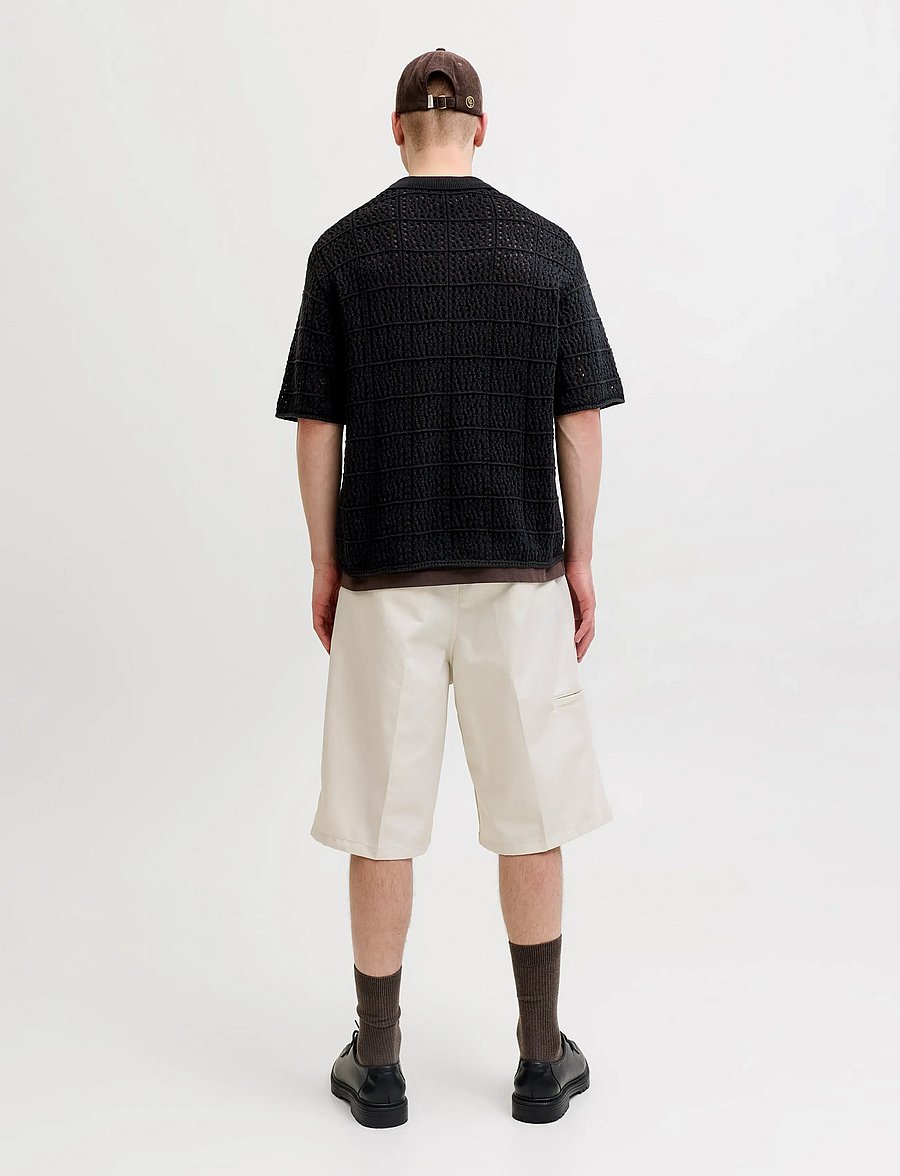 Jack & Jones - JORCOTEDAZUR KNIT CROCHET POLO SN - dzianinowe bluzki polo - black - 2