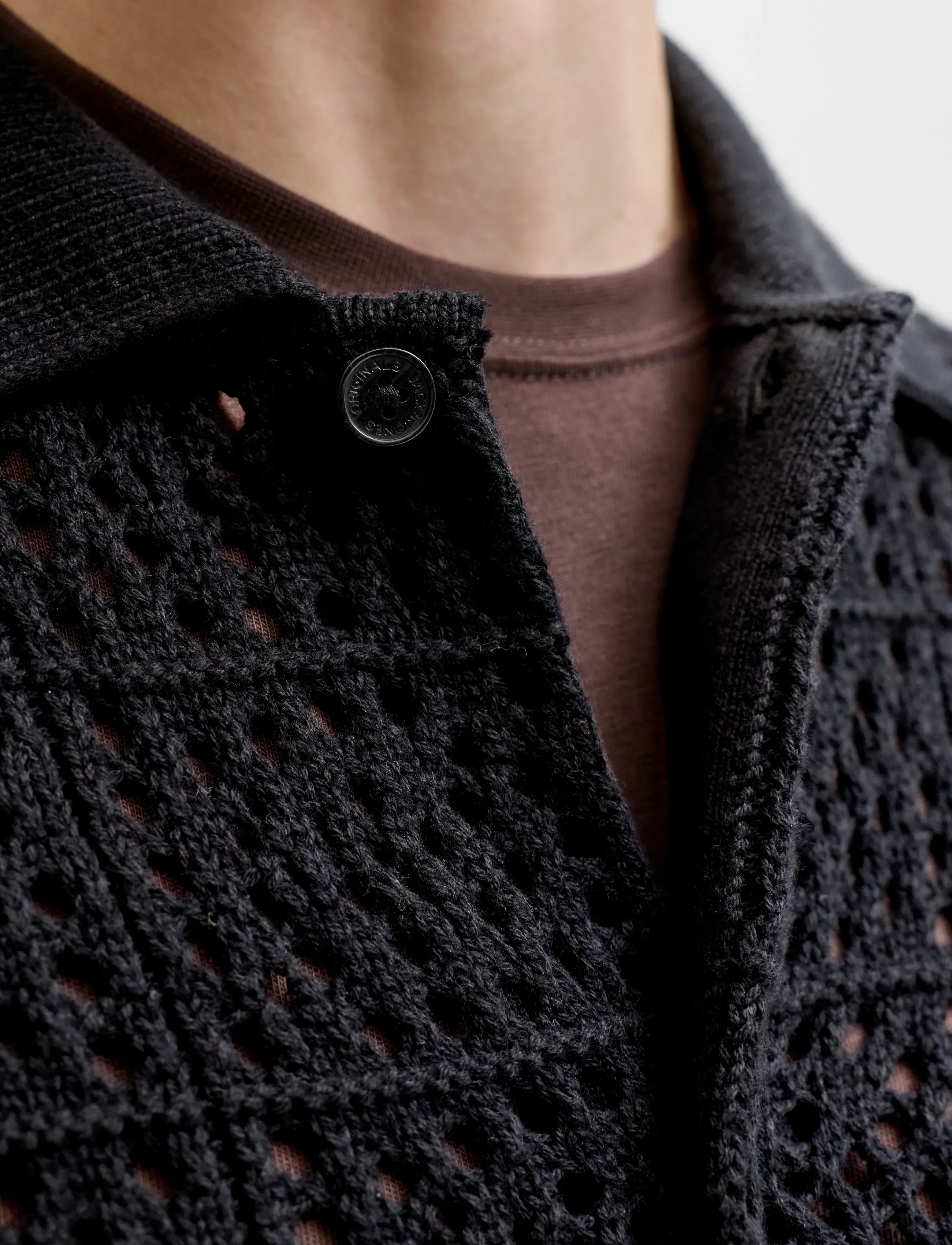 Jack & Jones JORCOTEDAZUR KNIT CROCHET POLO SN - Strickmode - BLACK / black