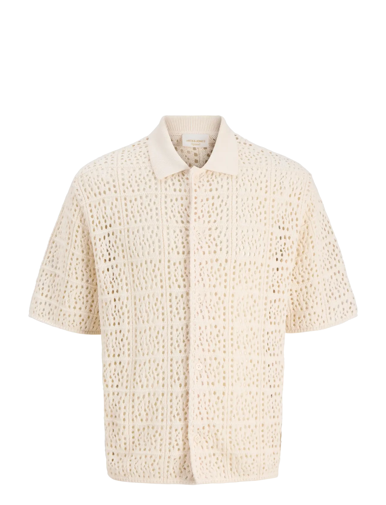 Jack & Jones JORCOTEDAZUR KNIT CROCHET POLO SN - Tøj - SEA SALT / cream