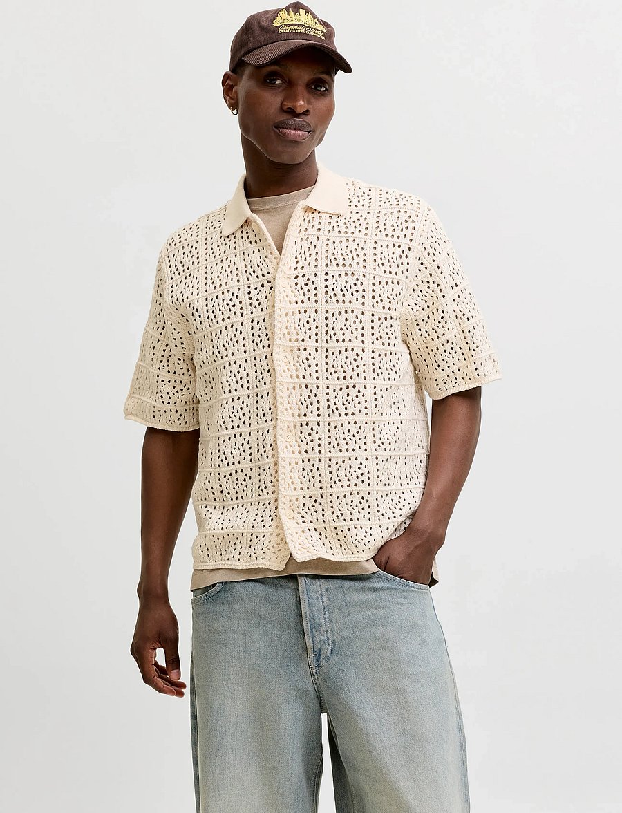 Jack & Jones - JORCOTEDAZUR KNIT CROCHET POLO SN - kootud polosärgid - sea salt - 0