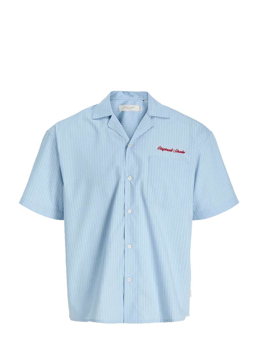Jack & Jones - JORMENTON POPLIN STRIPE RESORT SHIRT SS - kortærmede skjorter - cashmere blue - 0