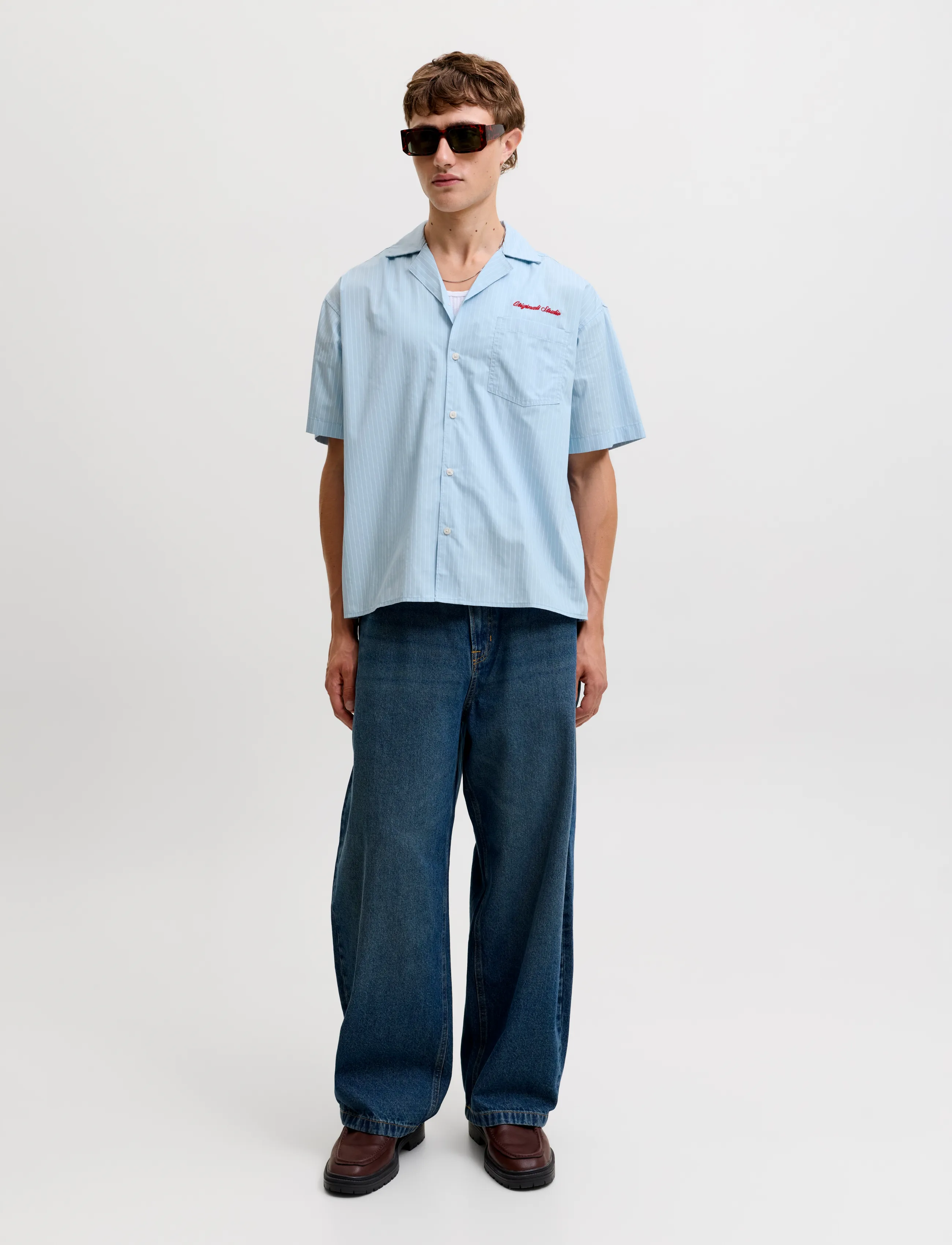 Jack & Jones - JORMENTON POPLIN STRIPE RESORT SHIRT SS - kortärmade skjortor - cashmere blue - 4