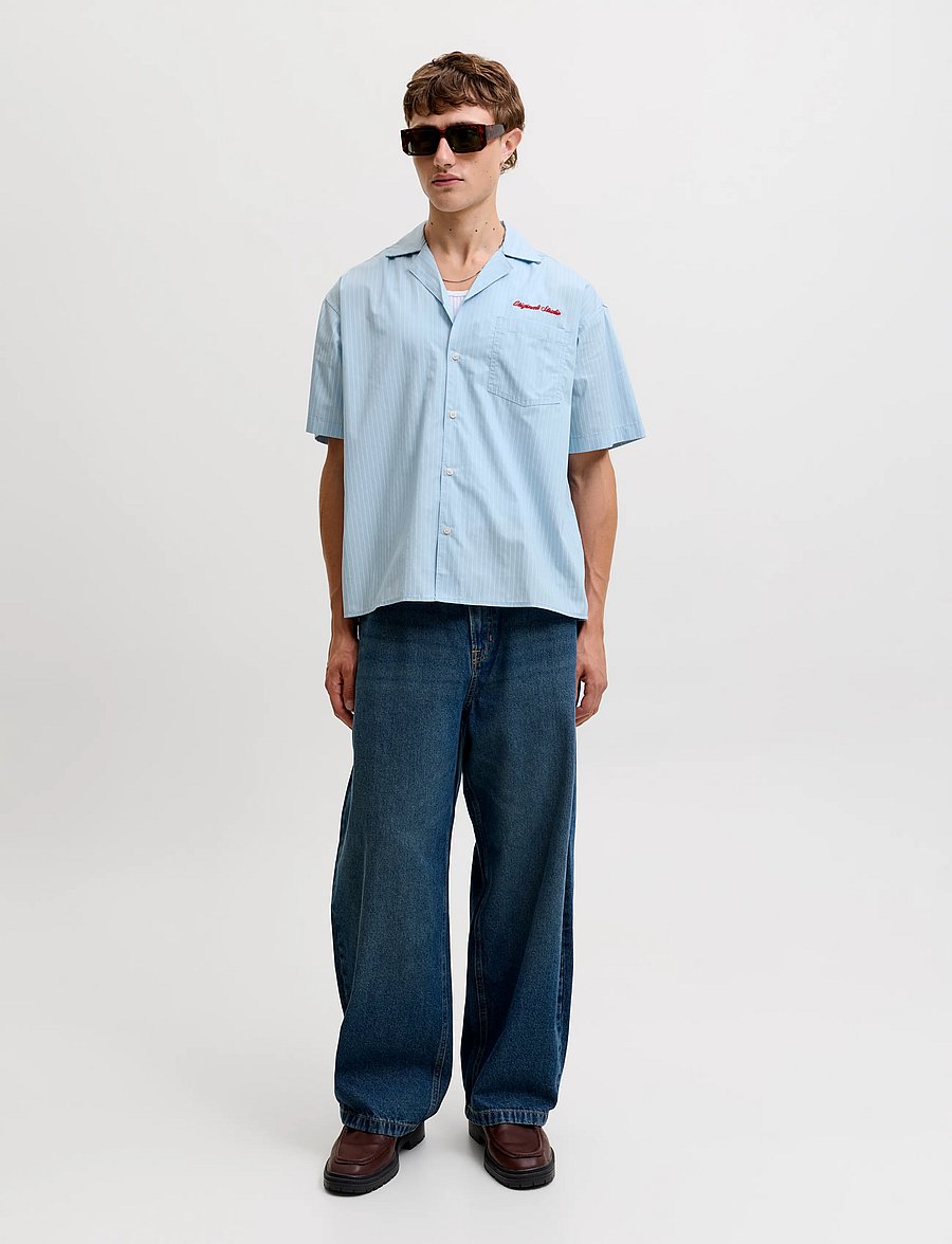 Jack & Jones - JORMENTON POPLIN STRIPE RESORT SHIRT SS - kortärmade skjortor - cashmere blue - 4