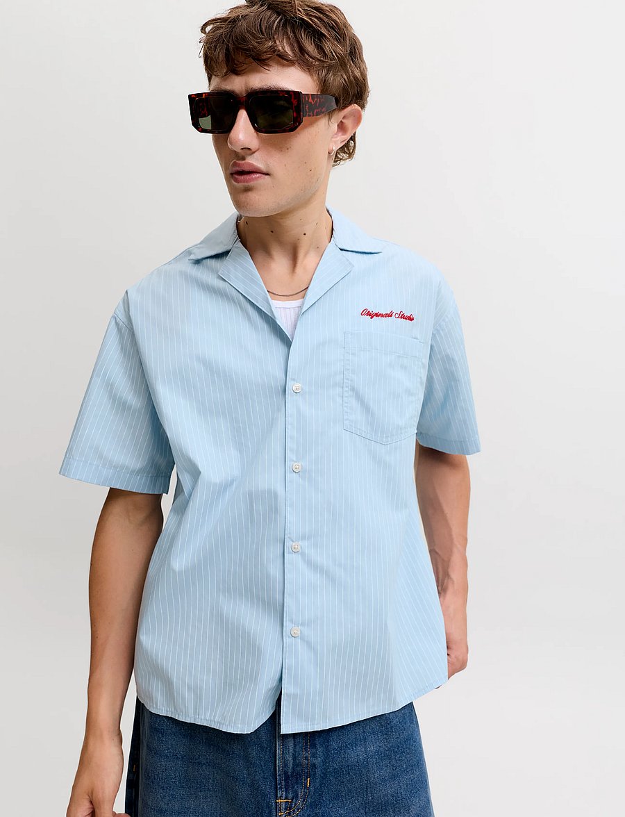 Jack & Jones - JORMENTON POPLIN STRIPE RESORT SHIRT SS - kortärmade skjortor - cashmere blue - 5