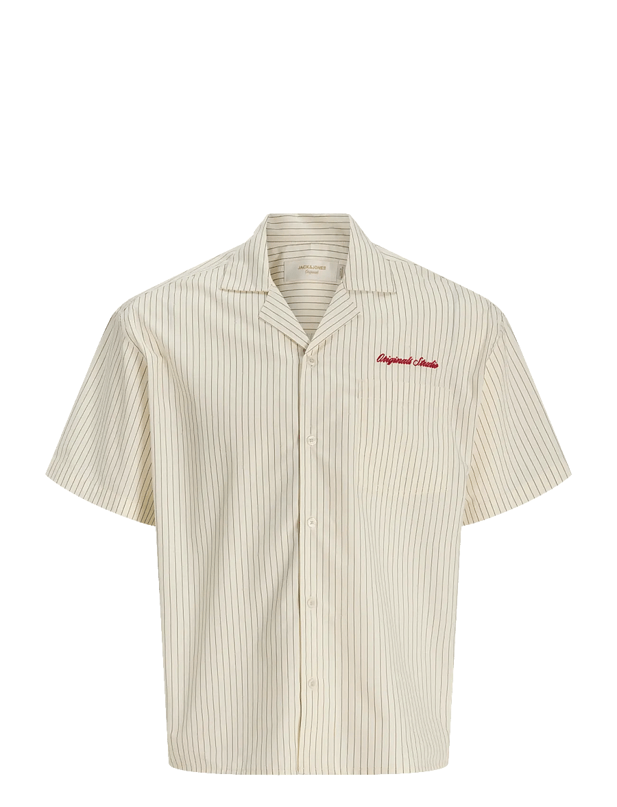 Jack & Jones - JORMENTON POPLIN STRIPE RESORT SHIRT SS - kortærmede skjorter - cloud dancer - 1
