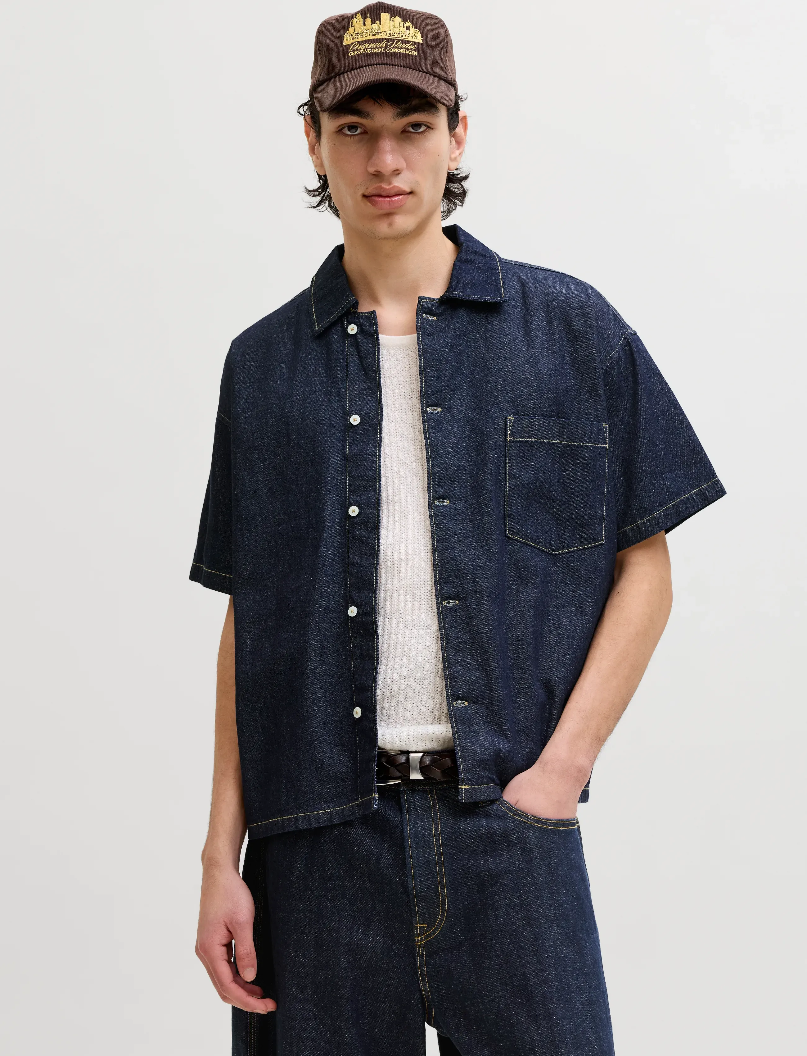 Jack & Jones Jjorgaustin Denim Shirt Ss Ln, S, Blue, Skjorter > Kortærmede Shirts, Herre