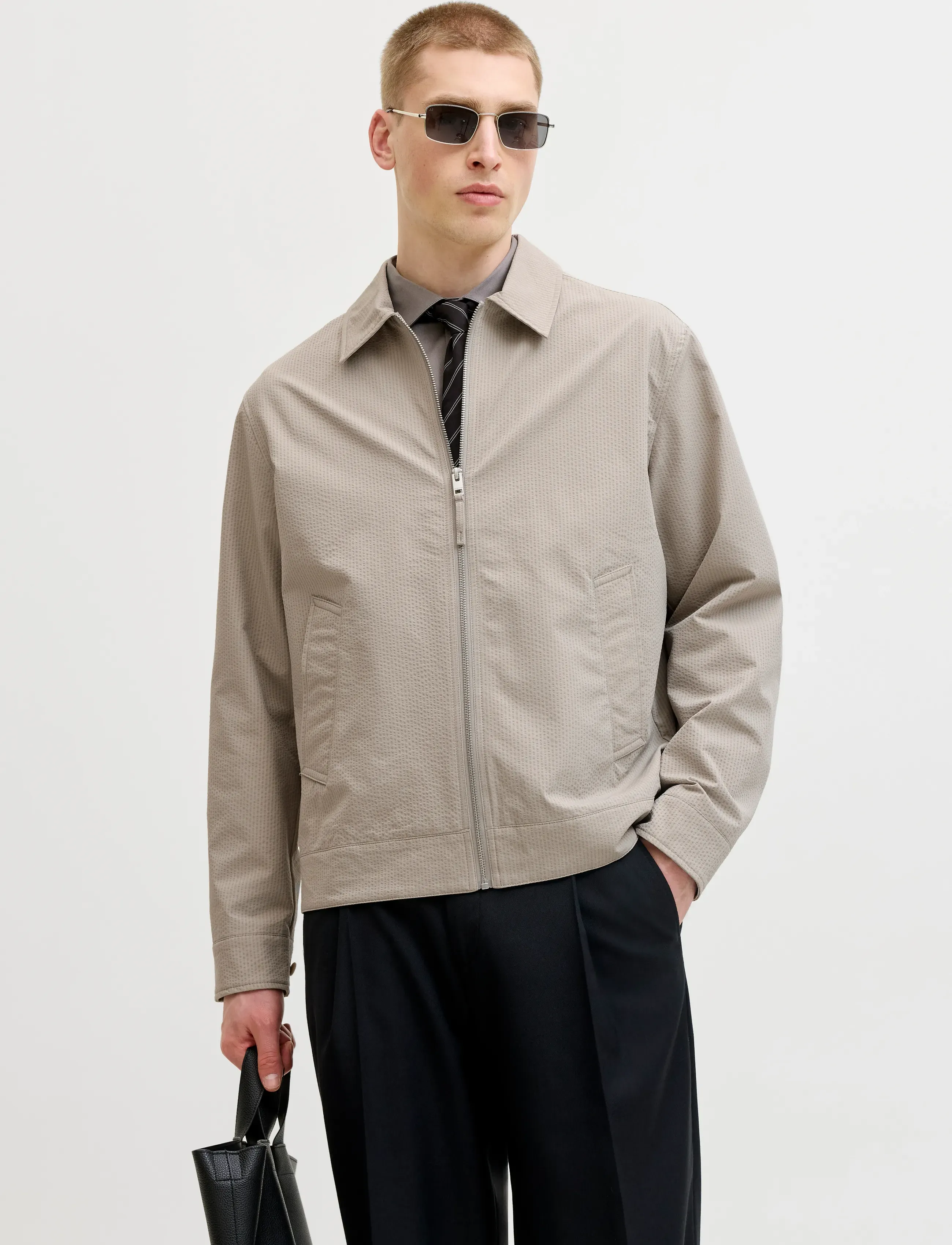 Jack & Jones Jprblalorenzo Seersucker Blouson Jkt, XL, Silver, Jakker > Lette Jakker, Herre