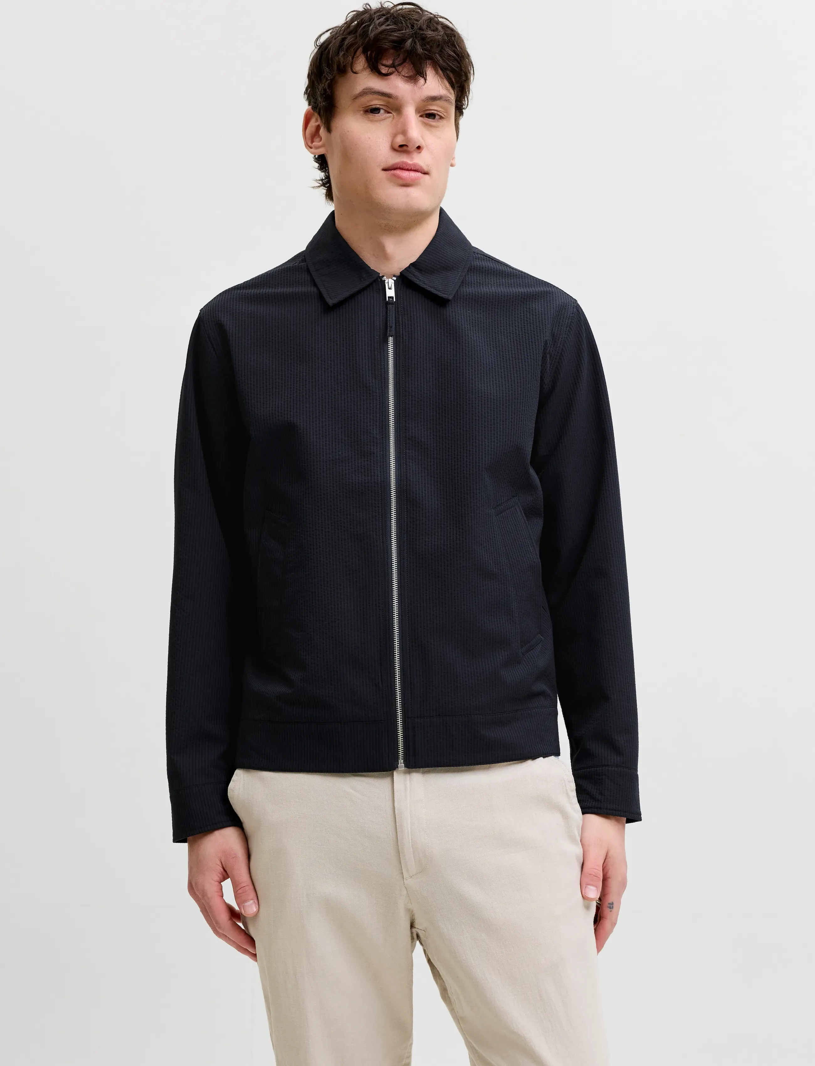Jack & Jones Jprblalorenzo Seersucker Blouson Jkt, Mænd, Blouson Jakke, Navy, Str: L