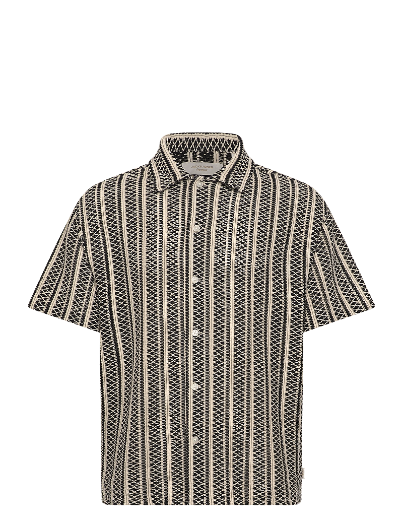 Jack & Jones - JORCOTEDAZUR BELLAGIO CROCHETSHIRT SS SN - kortærmede skjorter - black - 0