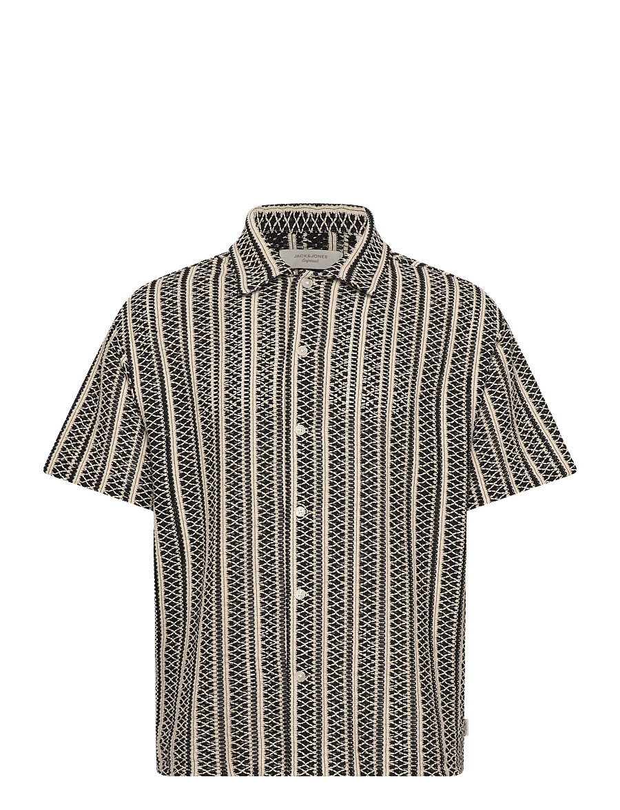 Jack & Jones - JORCOTEDAZUR BELLAGIO CROCHETSHIRT SS SN - lyhythihaiset kauluspaidat - black - 0
